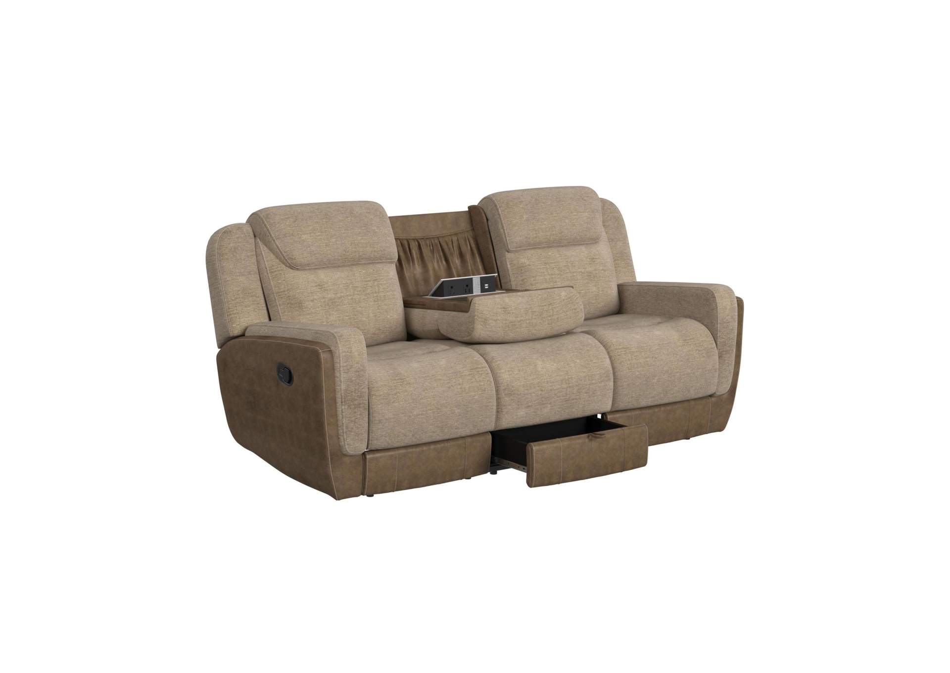Hornet Motion Sofa With Drop Table Pws And Drawer In Rancho Beige image 4
