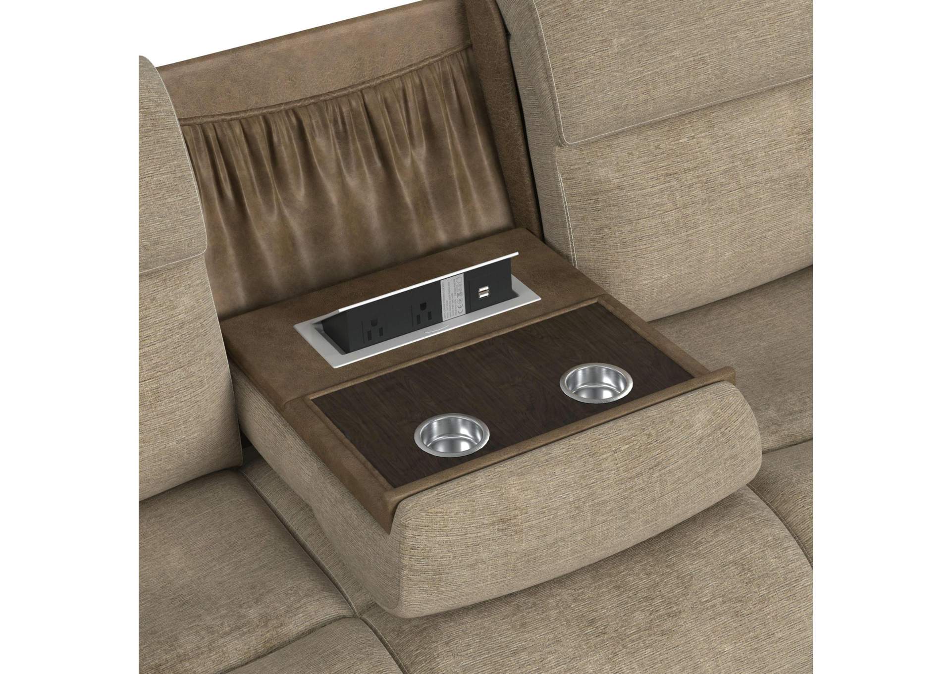 Hornet Motion Sofa With Drop Table Pws And Drawer In Rancho Beige image 9