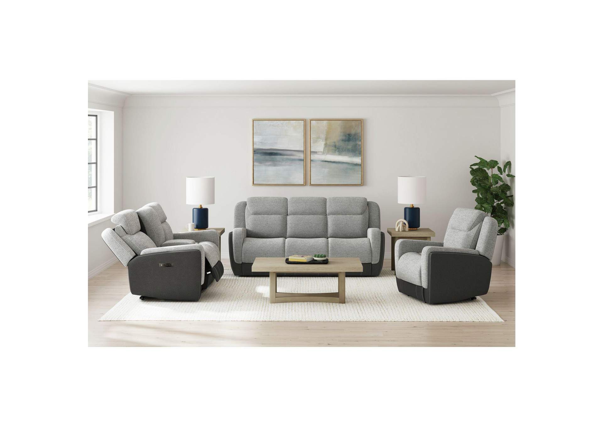 Hornet Power Motion Sofa With Power Headrest Drop Table And Pws In Rancho Grey image 1