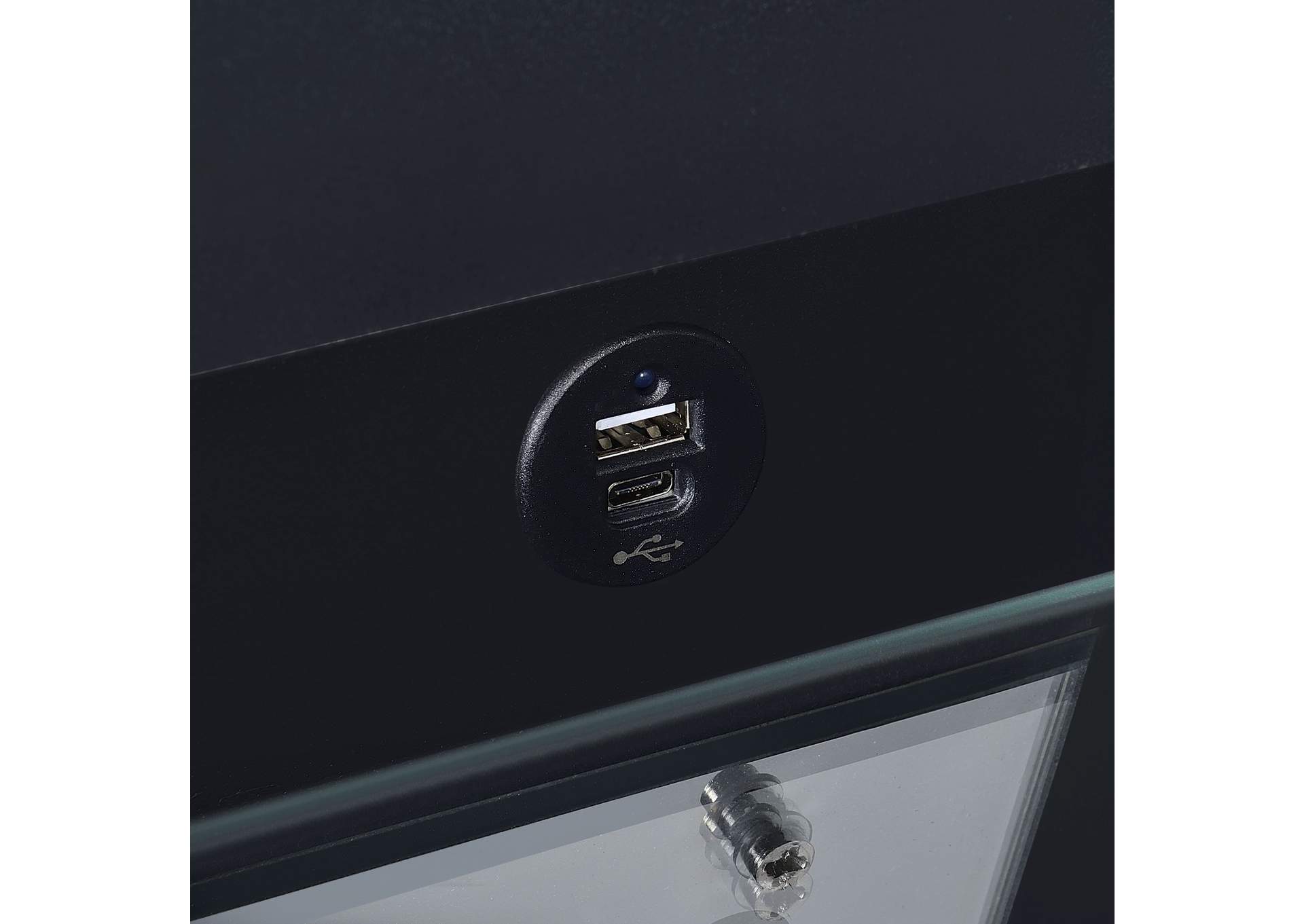 Irvine Mini Dressing Table With Stool Led And USB In Glossy Black