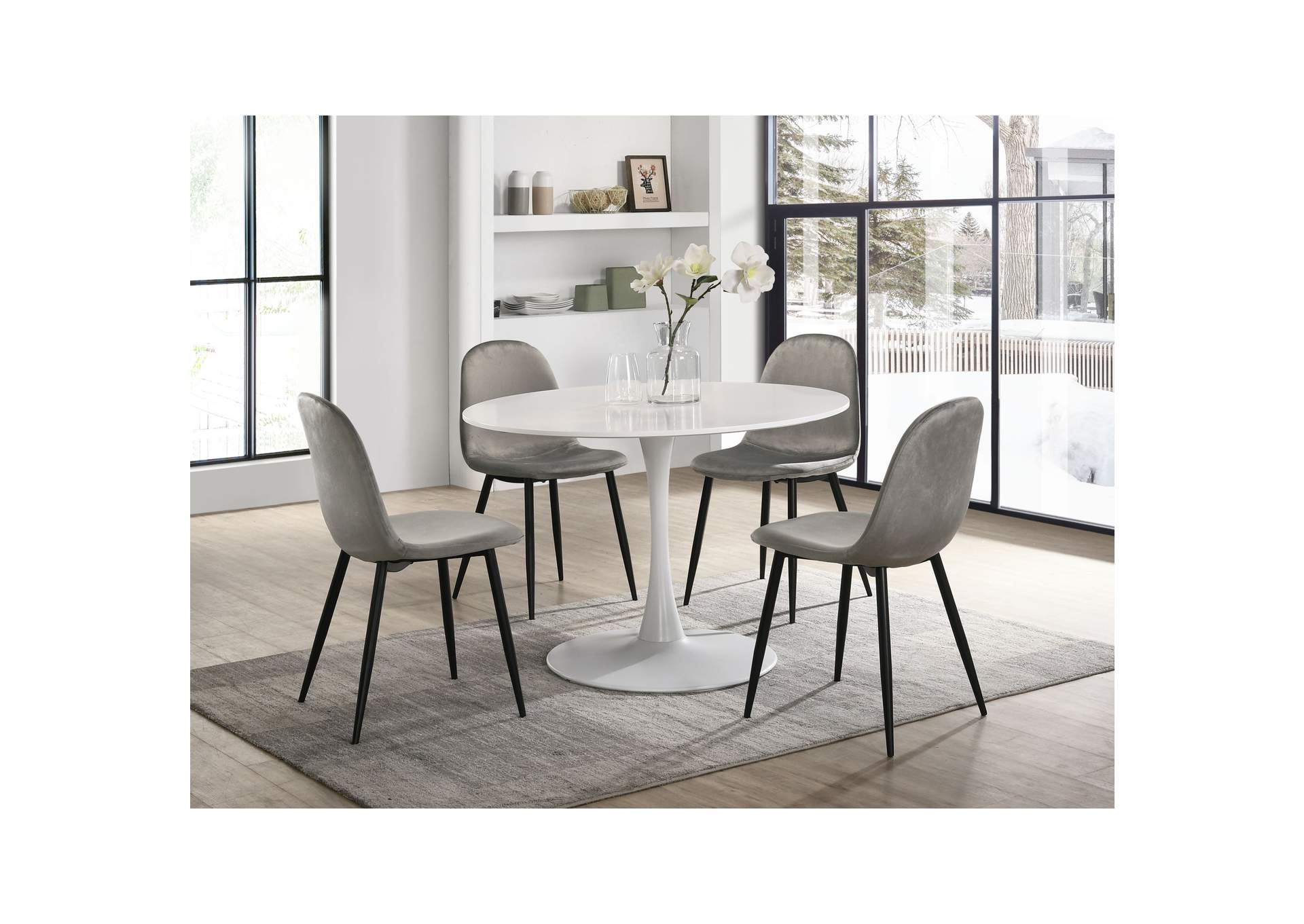 Isadora 5 Piece Dining Set - Table Four Light Grey Velvet Chairs