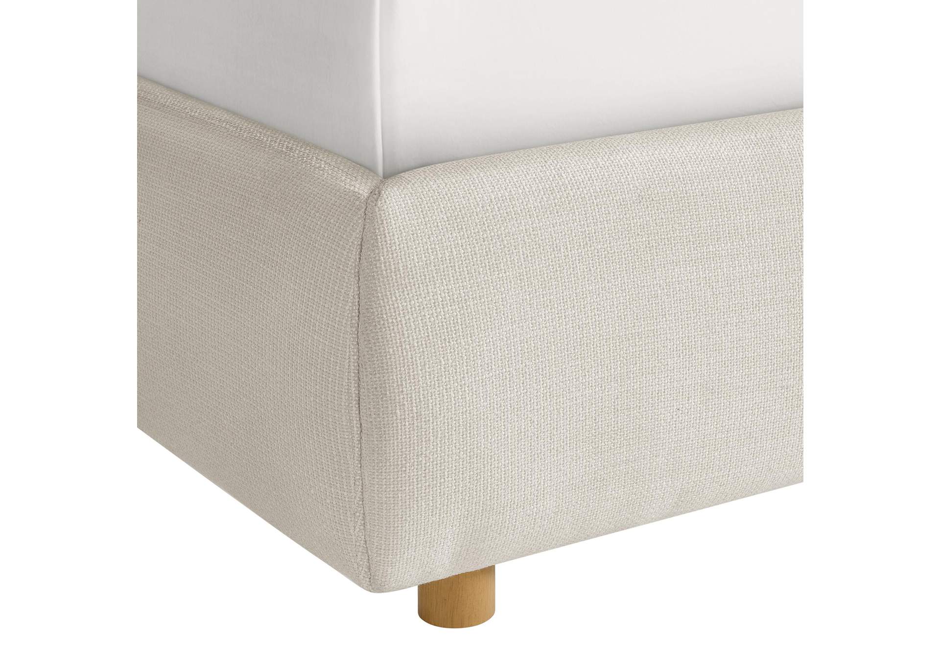 Island Queen Upholstery Panel Bed In Noha Ivory Fabric image 4