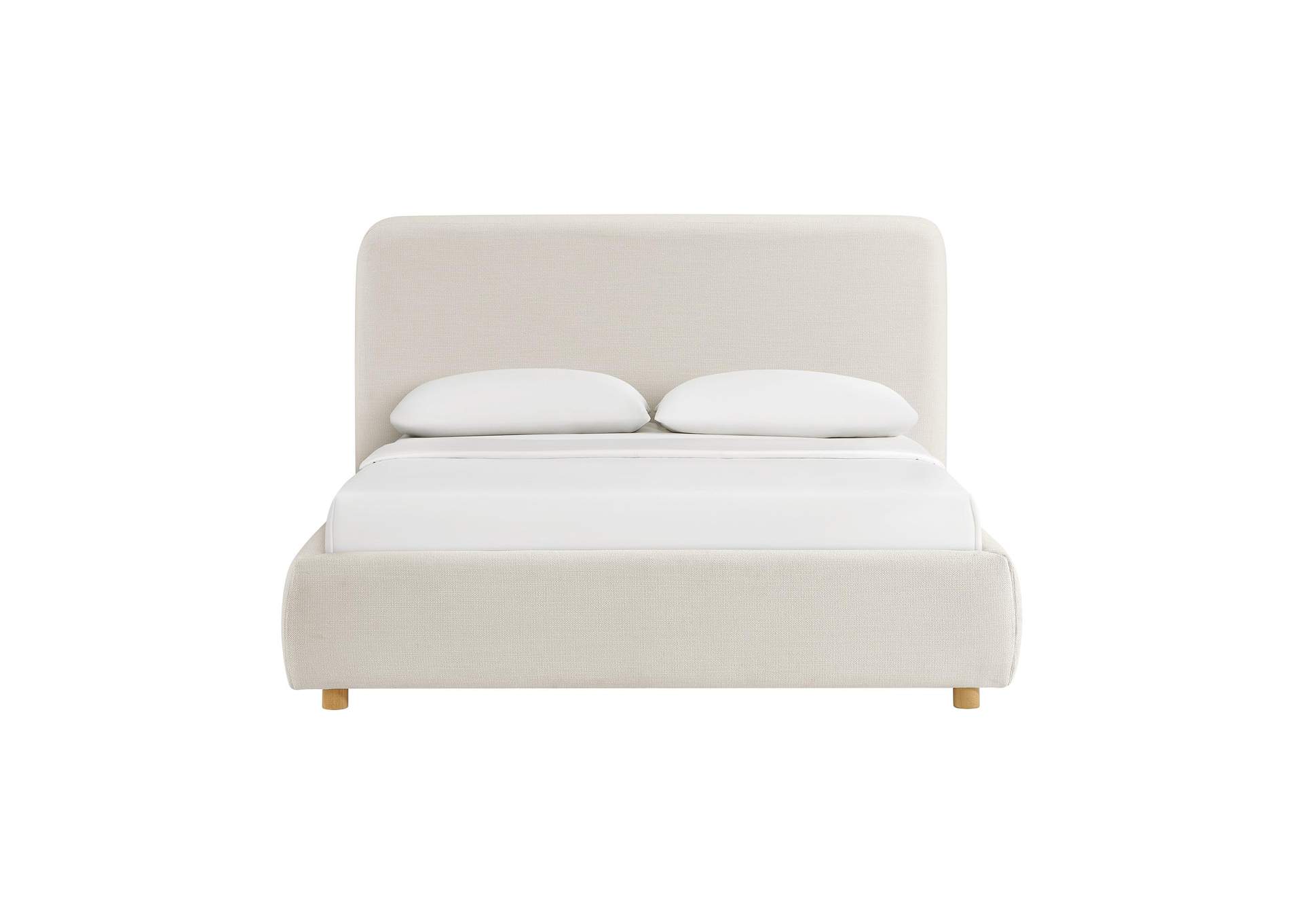 Island Queen Upholstery Panel Bed In Noha Ivory Fabric image 6