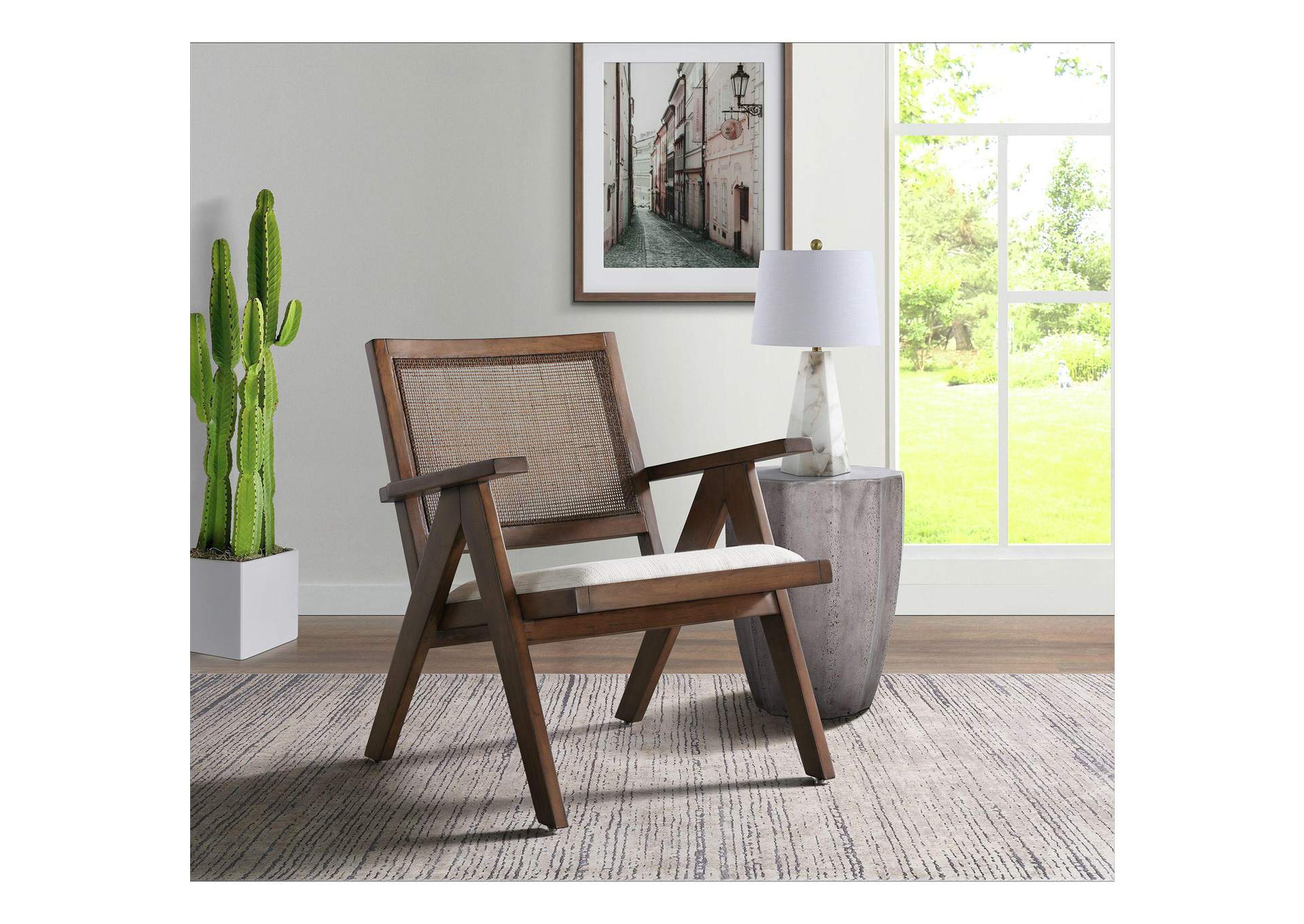 Jr Lounge Arm Chair Dover White Fabric In Smoke Brown image 1