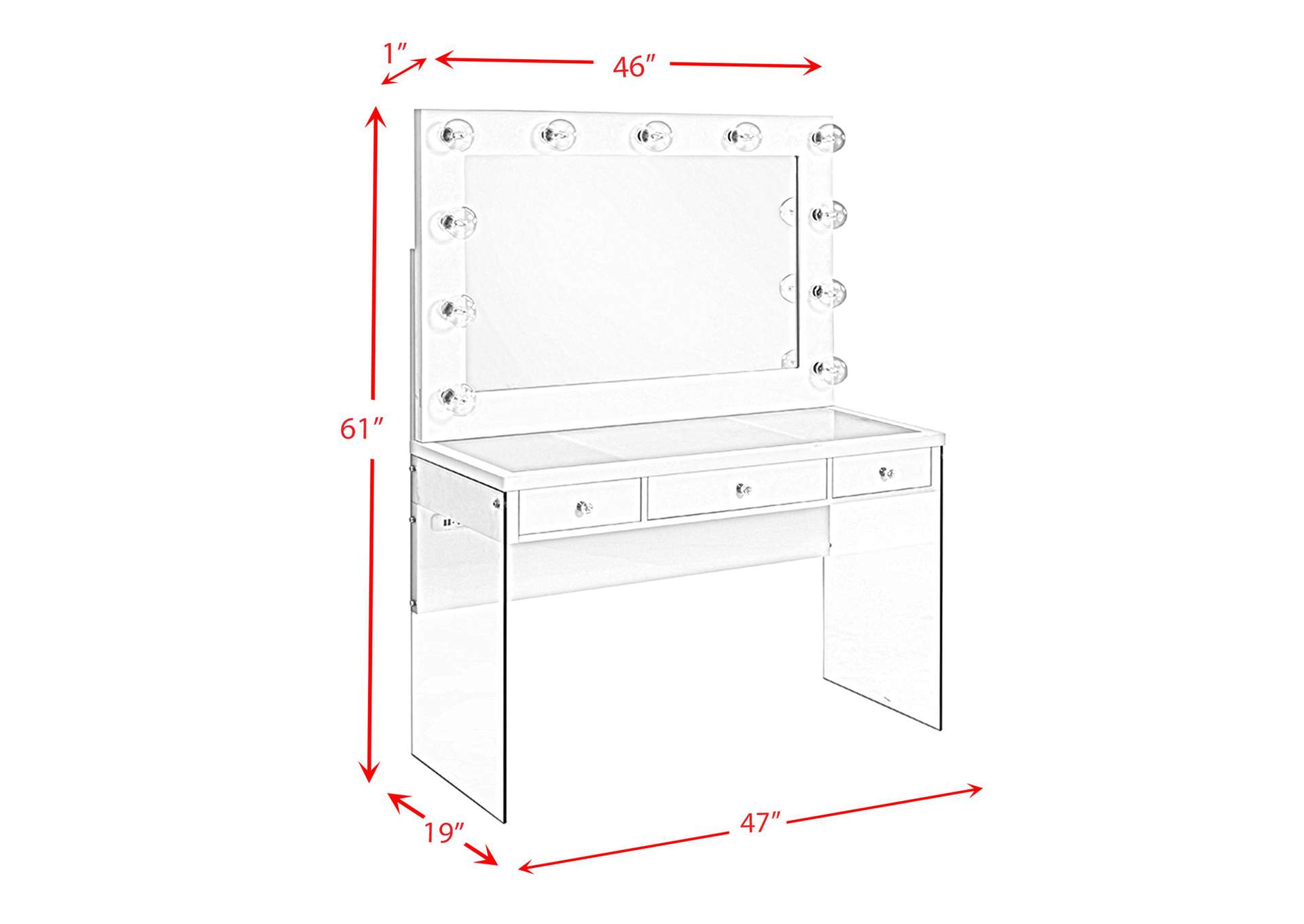 Jacey Complete Dressing Table With Lightbulbs image 10