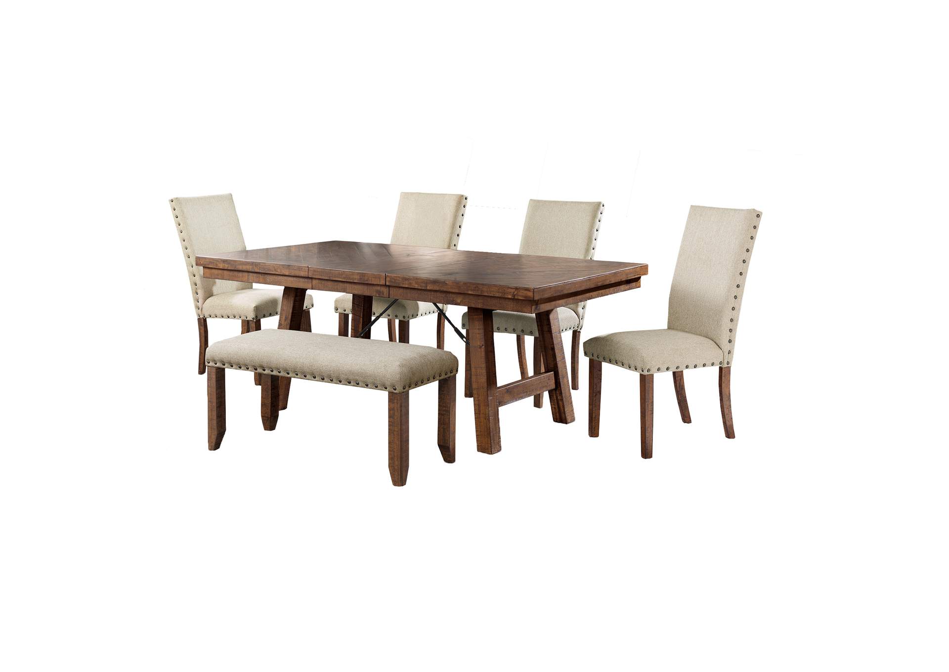 Jax 6 Piece Dining Set - Table 4 Upholstered Side Chairs Bench image 6