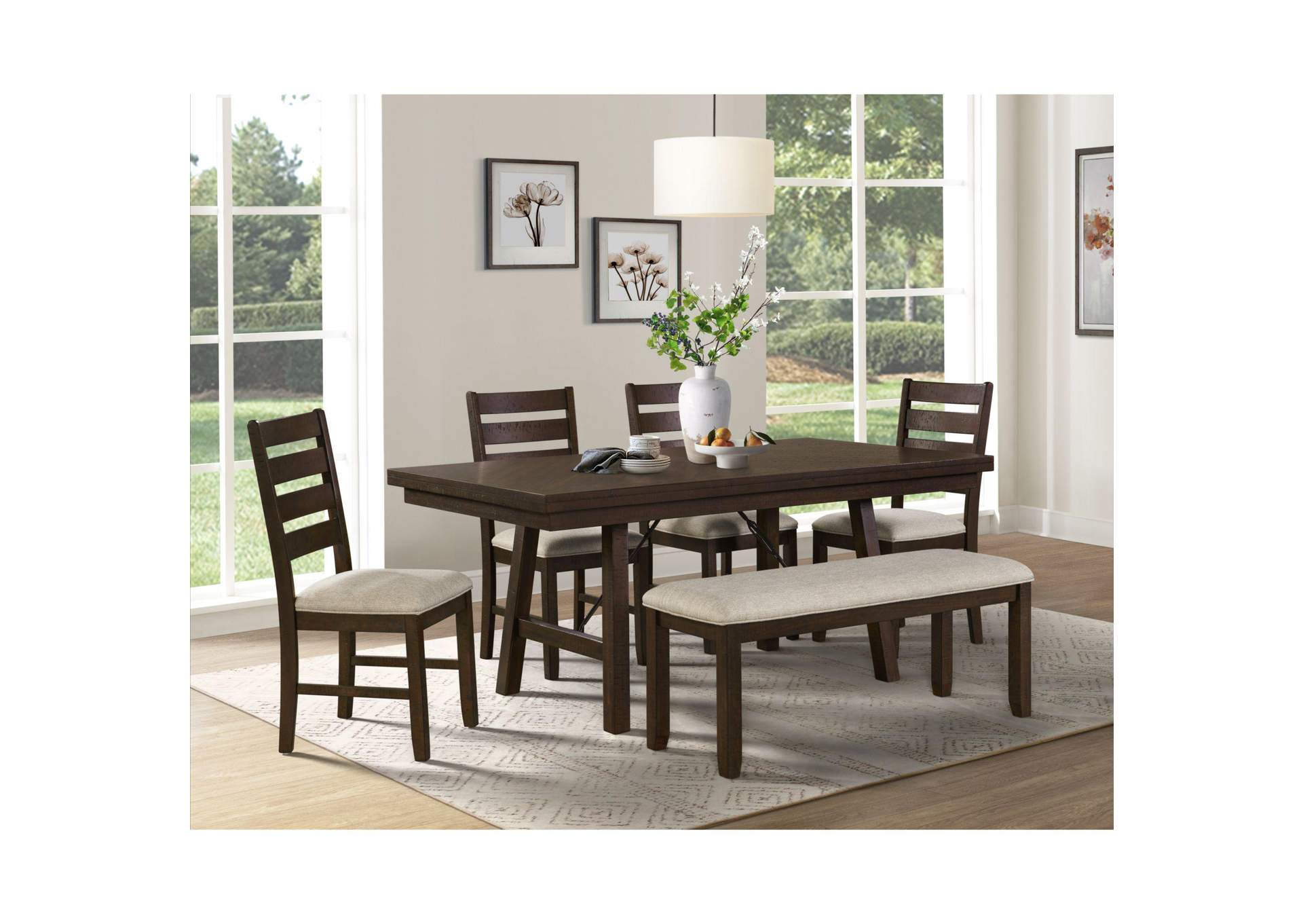 Jax 6 Piece Dining Set 72 Table 4 Chairs Bench In Cherry image 1