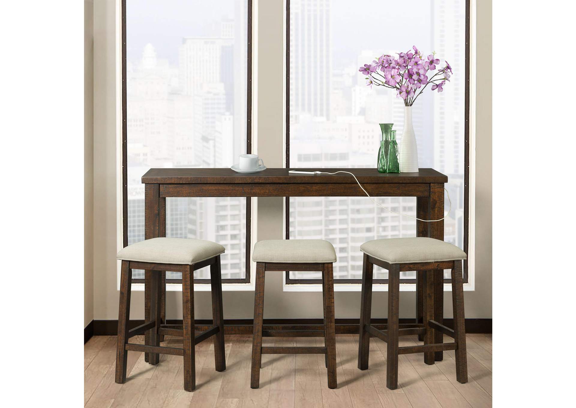 Jax Bar Table Single Pack Table Three Stools In Cherry image 1