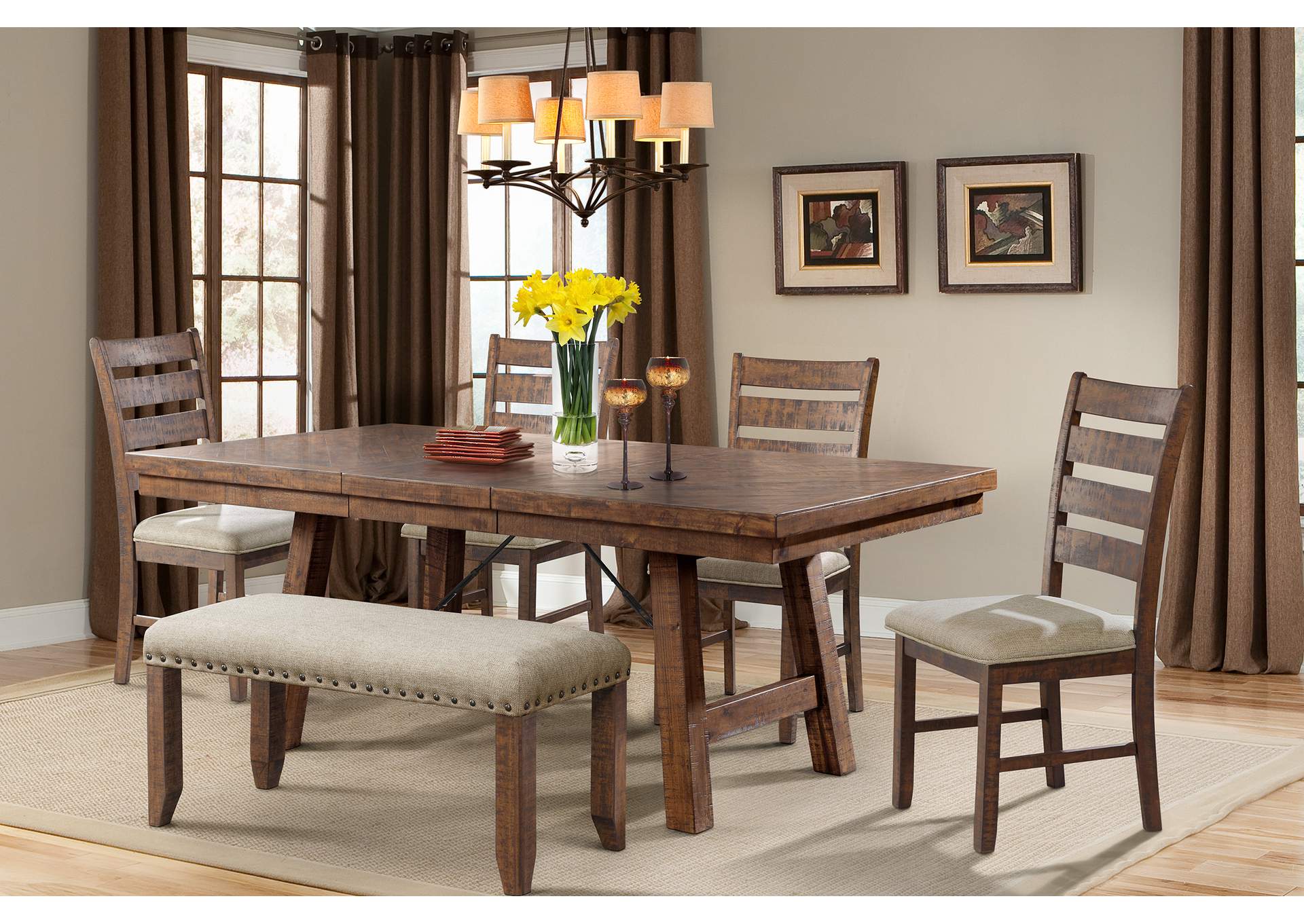 Jax 7 Piece Dining Set - Table 4 Ladder Side Chairs Bench image 1