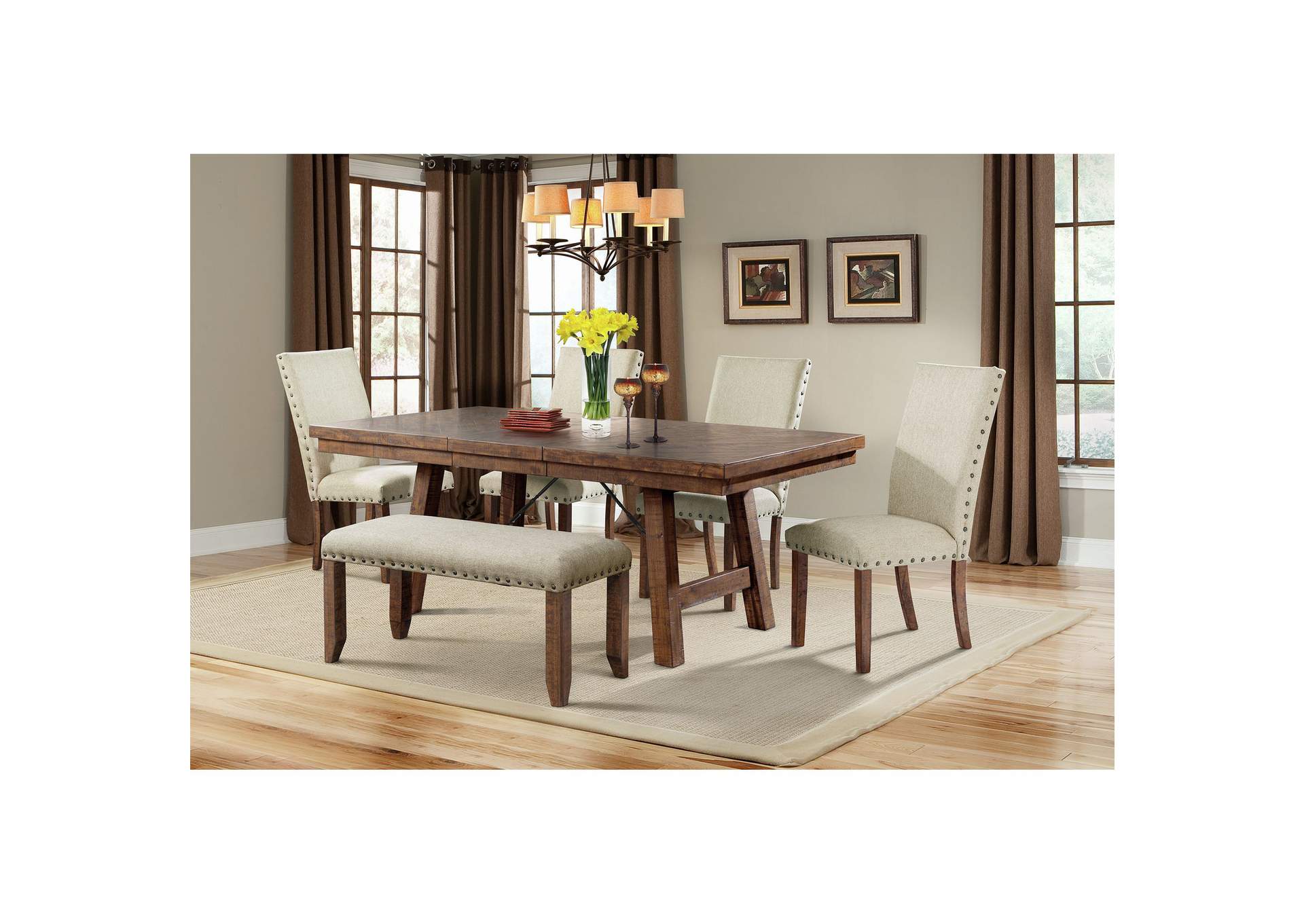 Jax 6 Piece Dining Set - Table 4 Upholstered Side Chairs Bench image 1