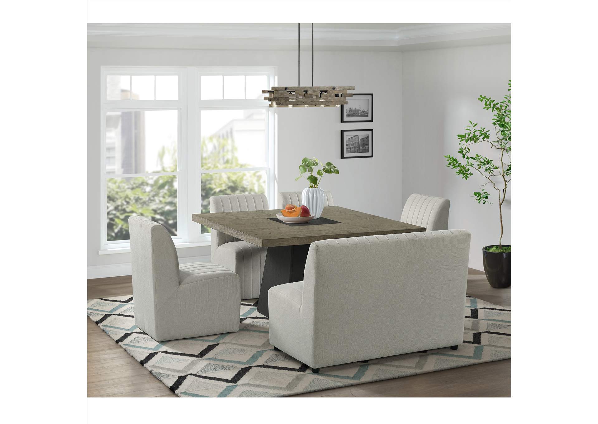 Jemma 6 Piece Standard Height Dining Set In Grey - Square Table Four Chairs Bench image 1