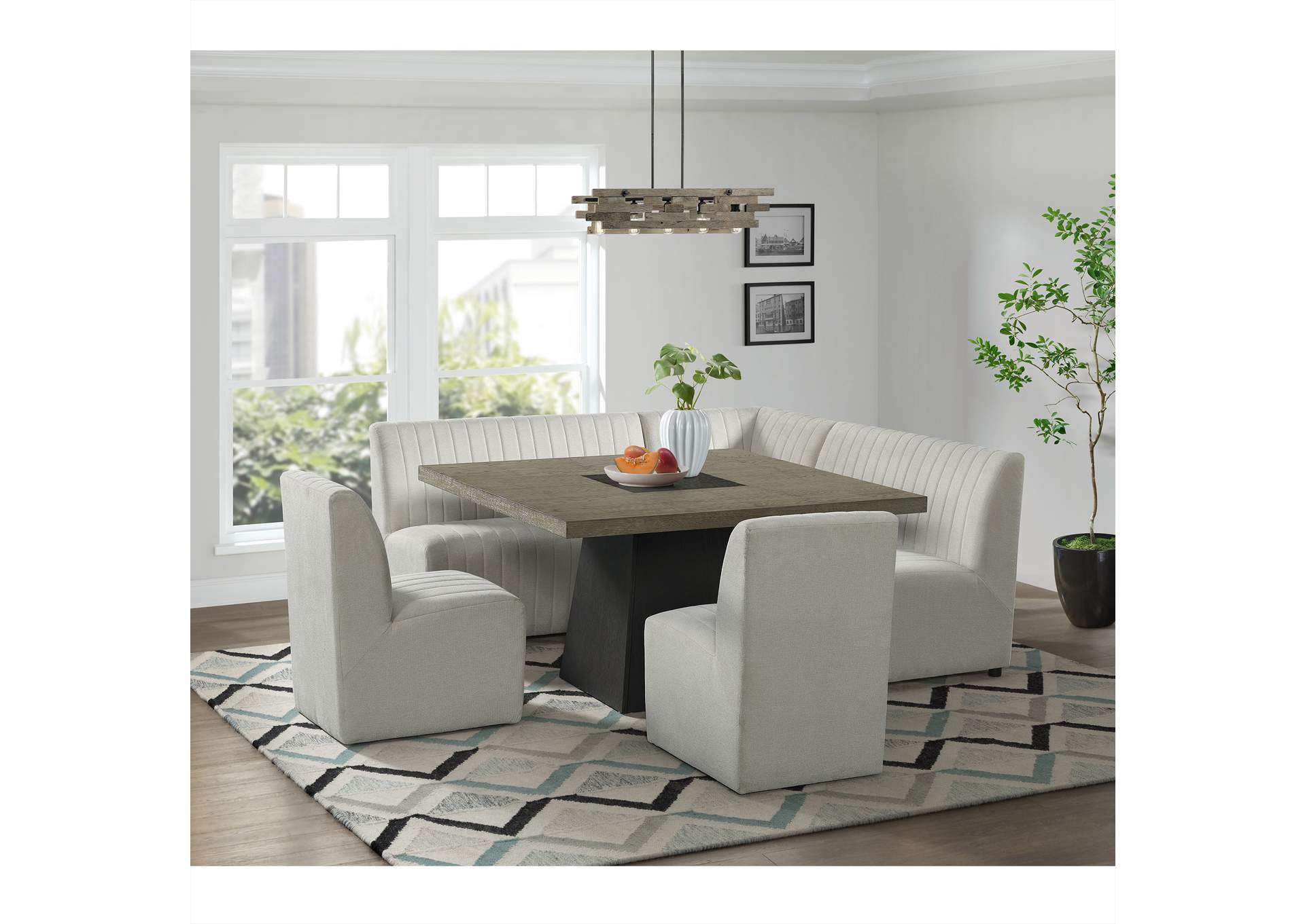 Jemma 6 Piece Standard Height Dining Set In Grey - Square Table Two Chairs Complete Bench image 1