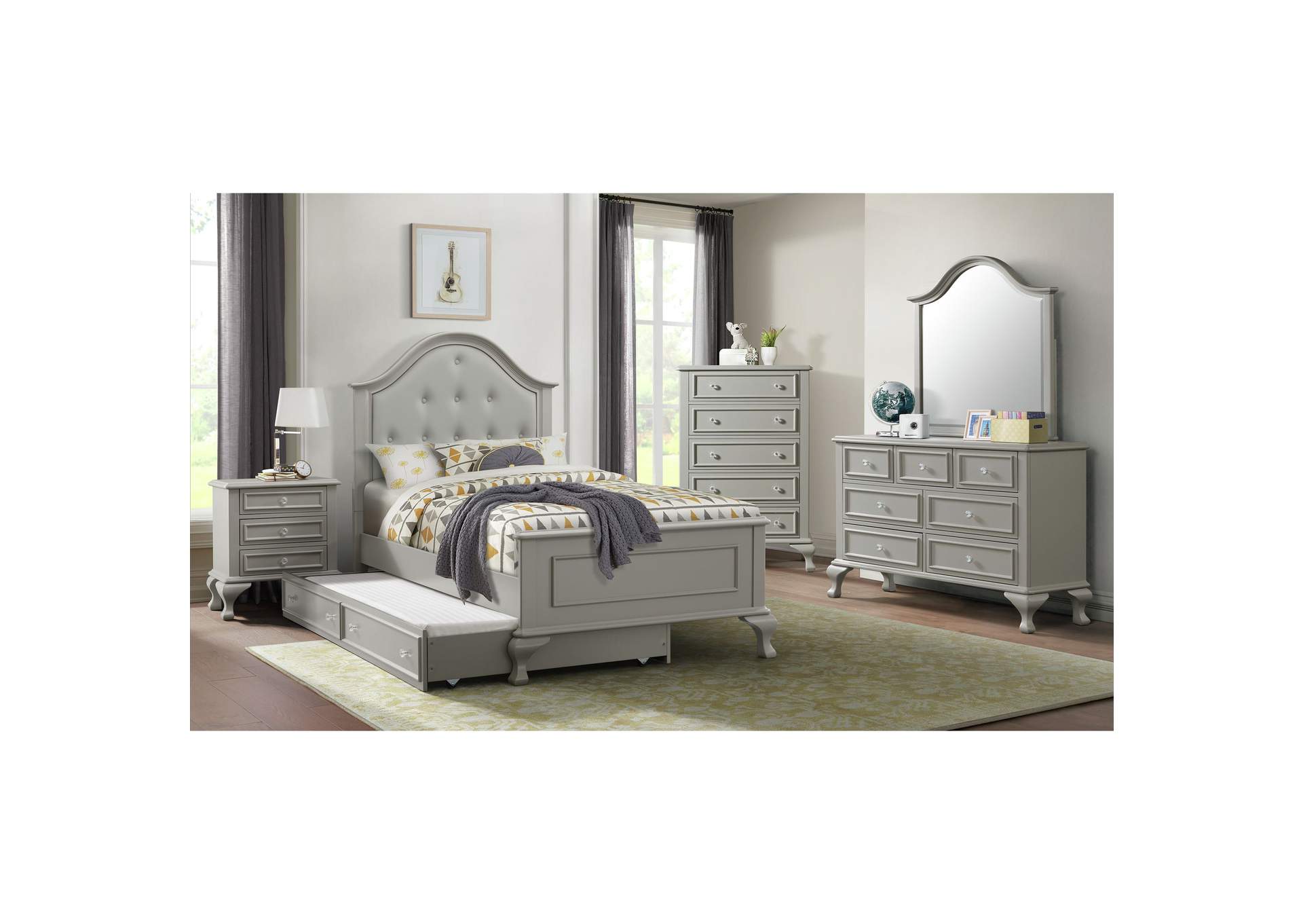 Jesse Twin Panel With Trundle 3 Piece Bedroom Set In Grey image 1