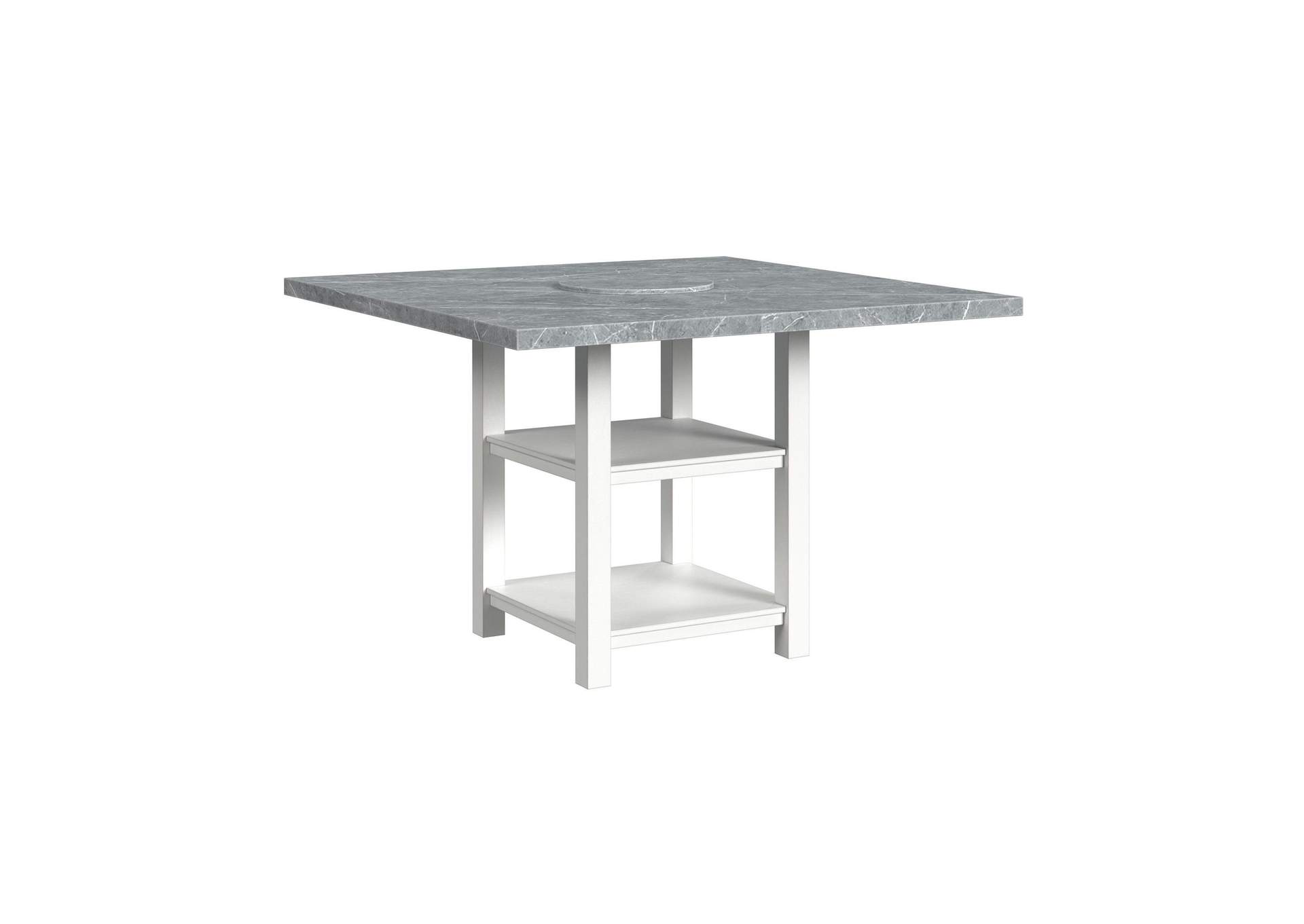 Karina Square Counter Table With Grey Faux Marble And Lazy Susan In Washed White image 3