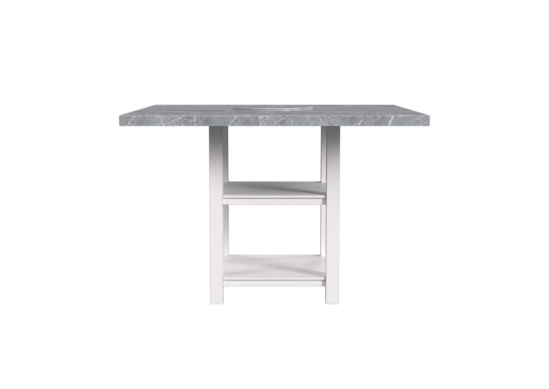 Karina Square Counter Table With Grey Faux Marble And Lazy Susan In Washed White image 4