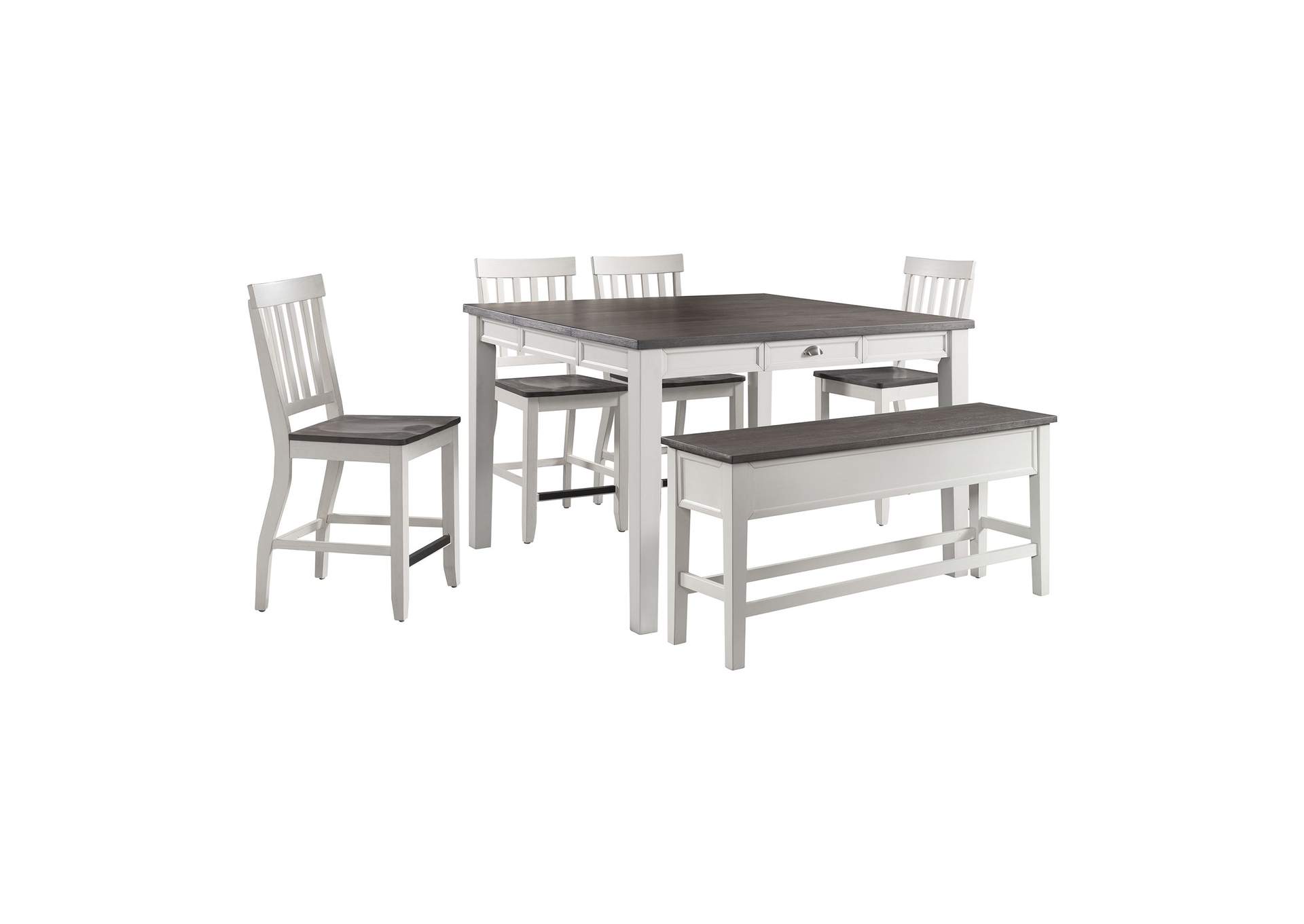 Kayla Two Tone 6 Piece Counter Height Dining Set - Table Four Chairs Bench