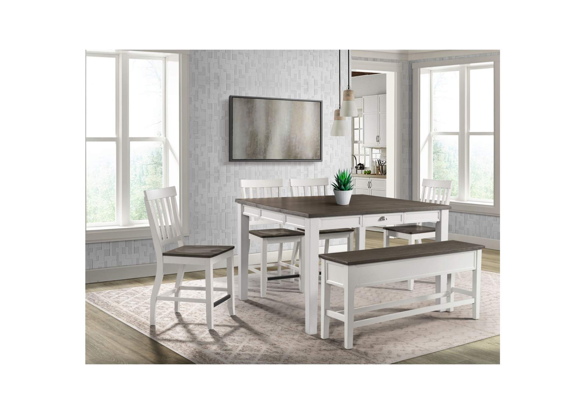 Kayla Two Tone 6 Piece Counter Height Dining Set - Table Four Chairs Bench image 1