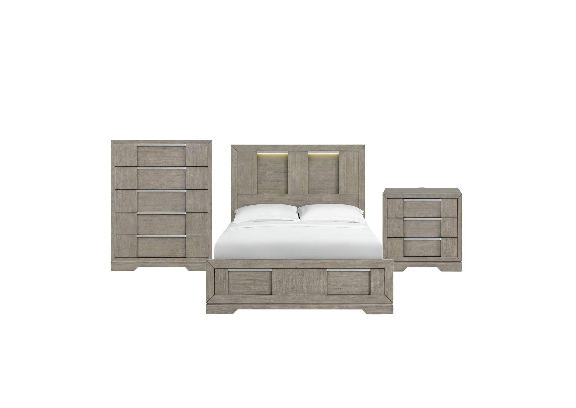 Kelis Queen Panel 3 Piece Bedroom Set With Led In Grey image 15