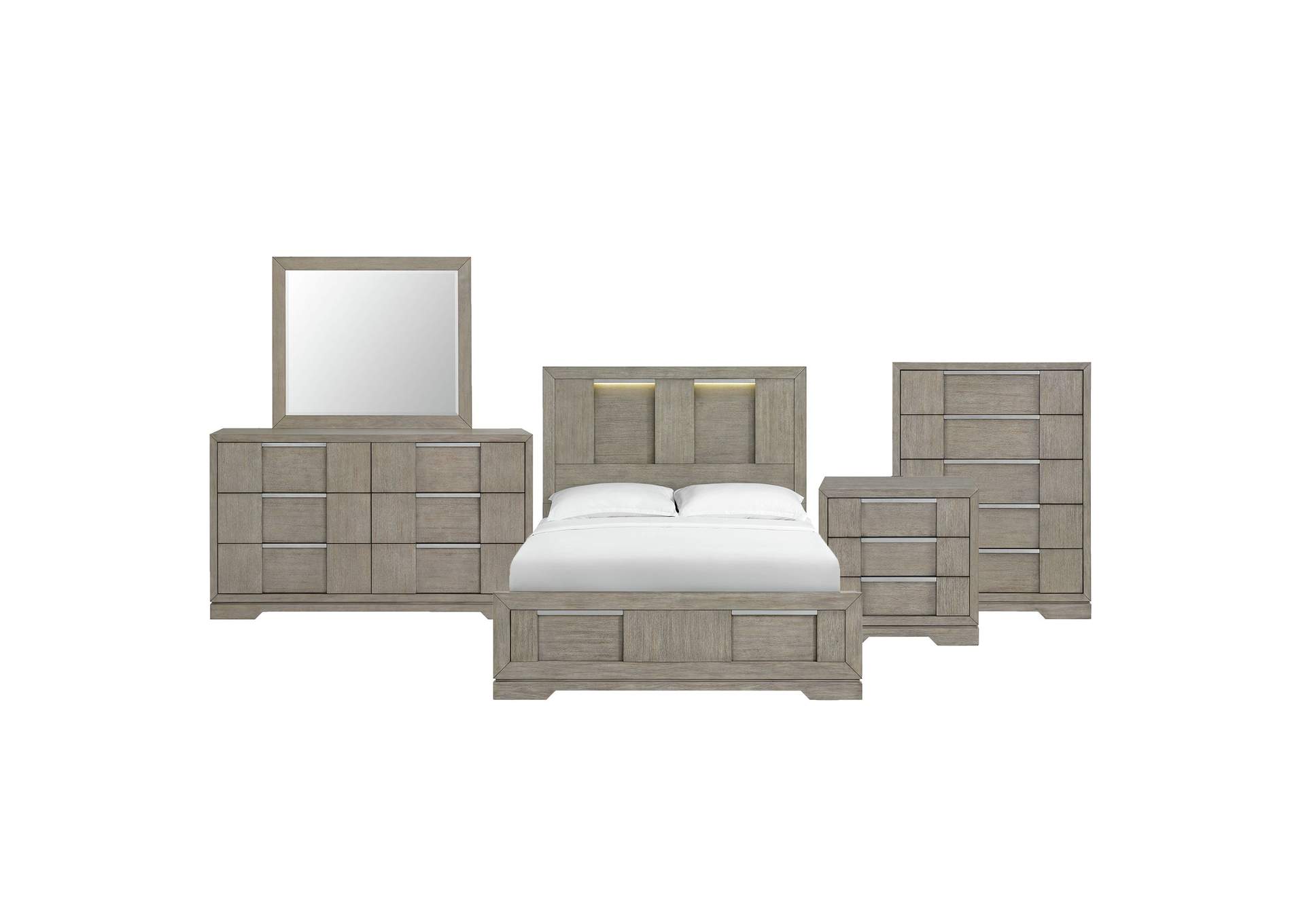 Kelis Queen Panel 5 Piece Bedroom Set With Led In Grey image 16