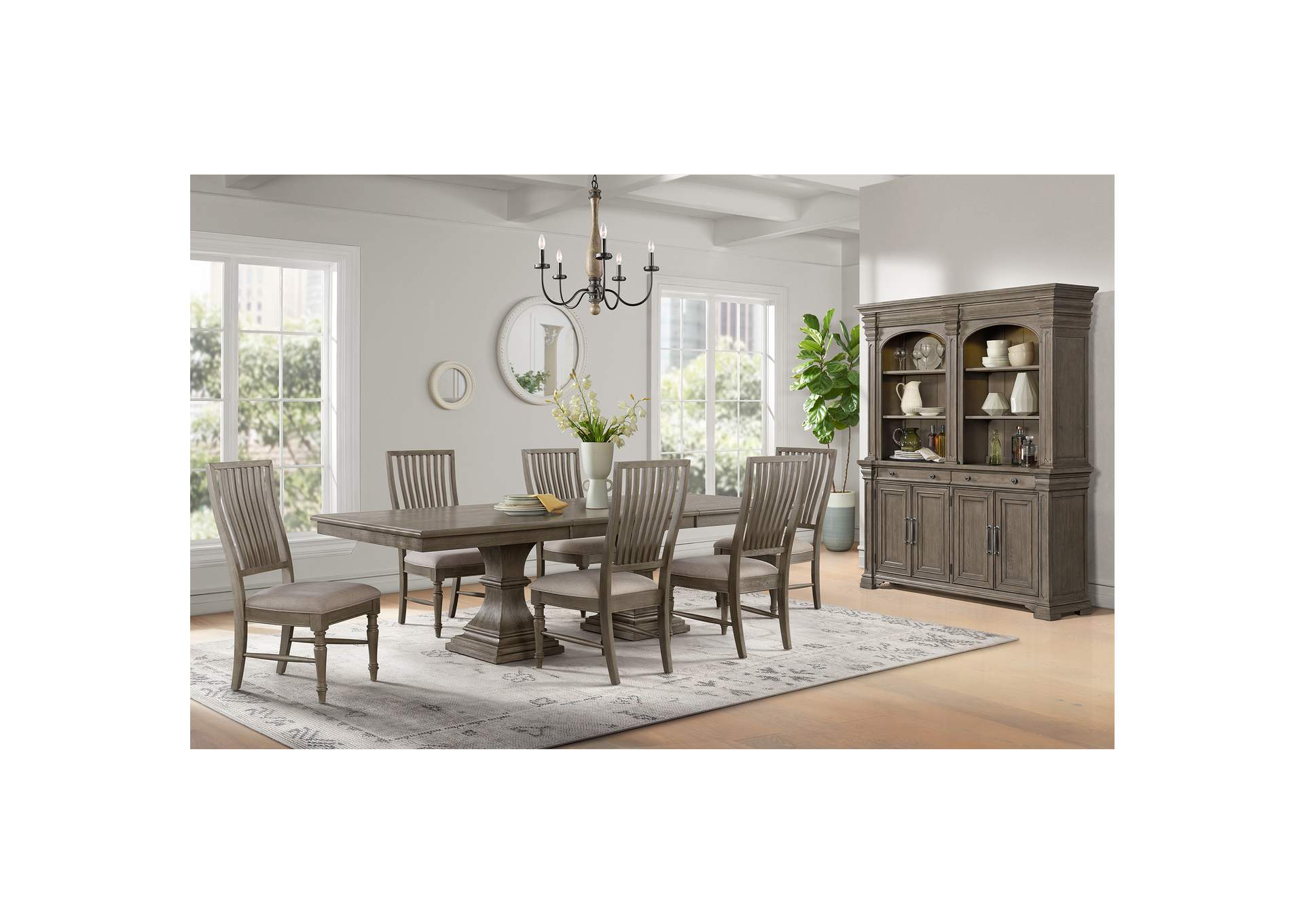 Kings Court 7 Piece Standard Height Dining Set In Grey - Rectangular Table And Six Chairs image 1