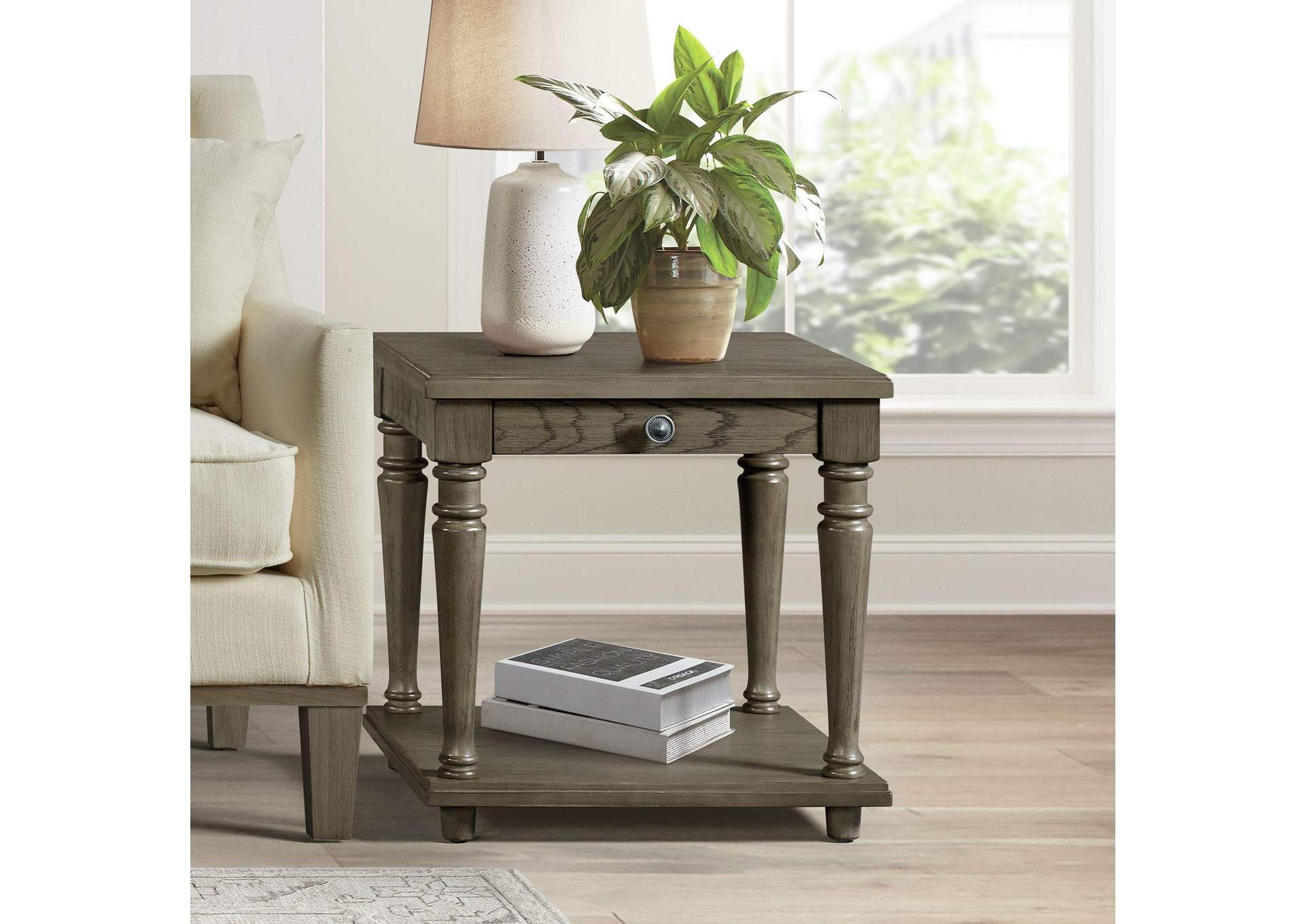 Kings Court End Table With USB In Grey image 1