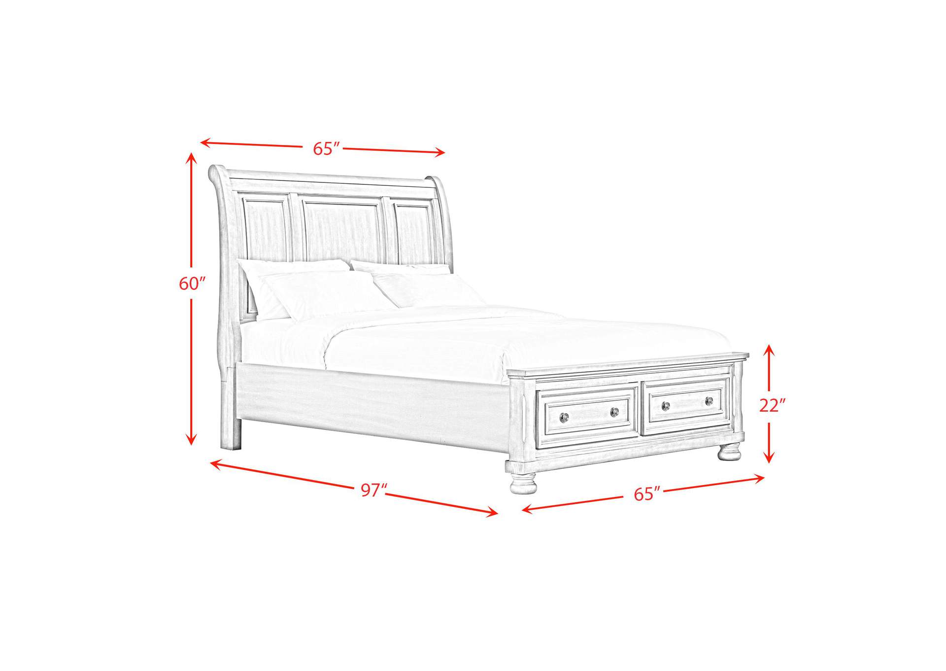 Kingston Queen Bed With Storage Footboard And Non - Storage Rails image 5