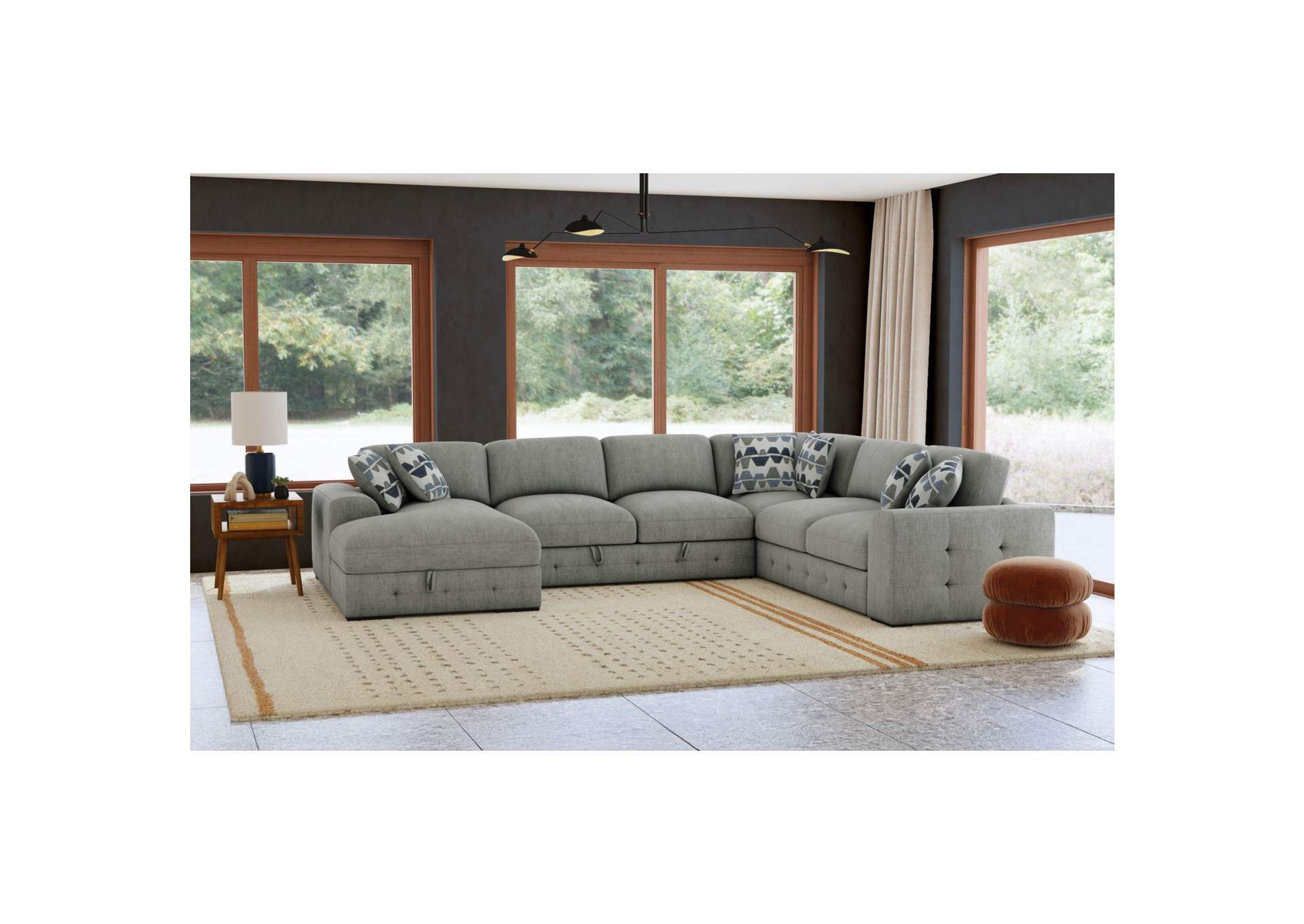 Kirkland Left Hand Facing Storage Chaise In Spark Grey With 2 Pillows 20 image 1