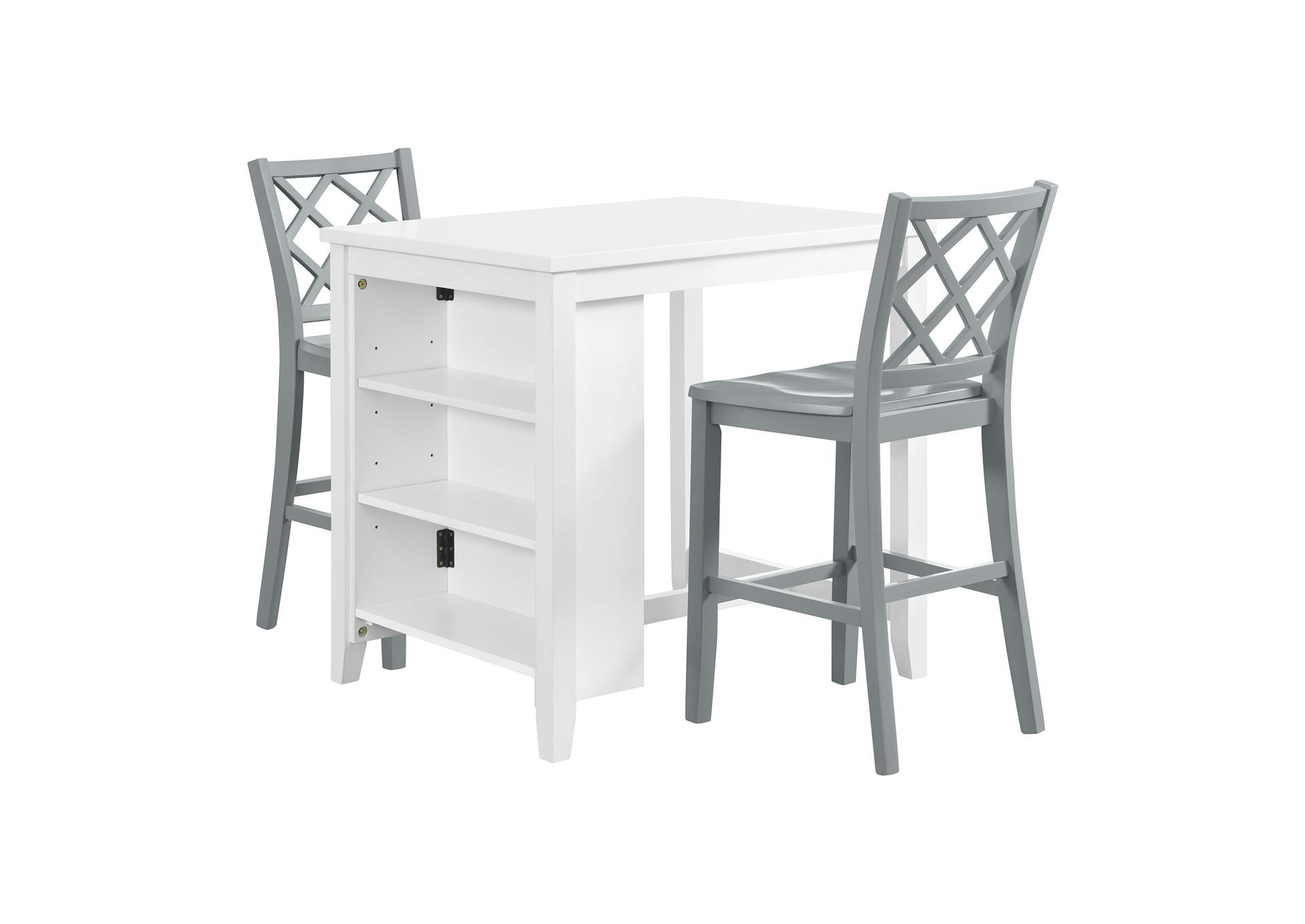 Kona 3 Piece Storage Counter Height Dining Set In White - Table And Two Grey Chairs image 5