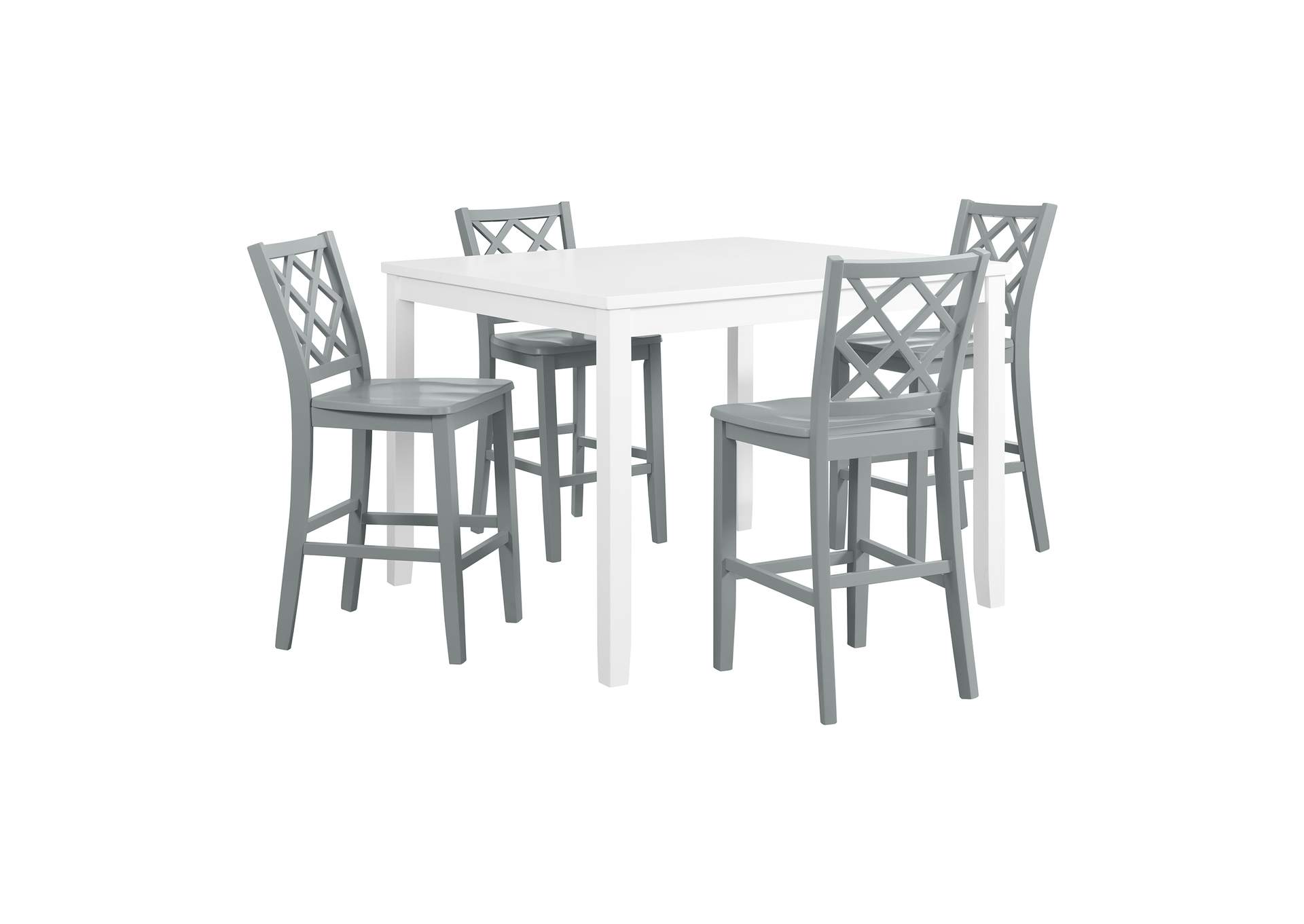 Kona 5 Piece Counter Height Dining Set In White - Table And Four Grey Chairs image 5