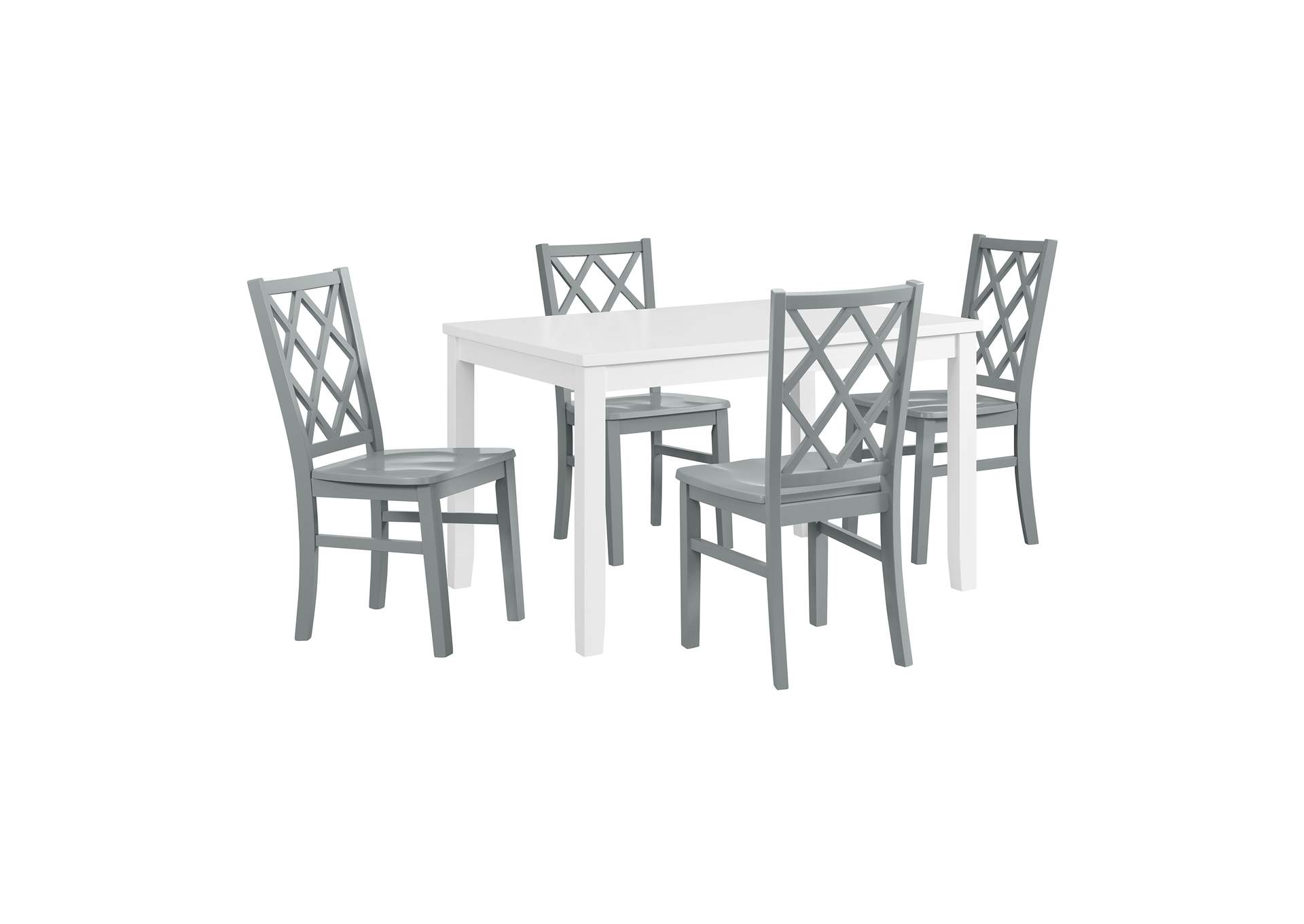Kona 5 Piece Standard Height Dining Set In White - Table And Four Grey Chairs image 5