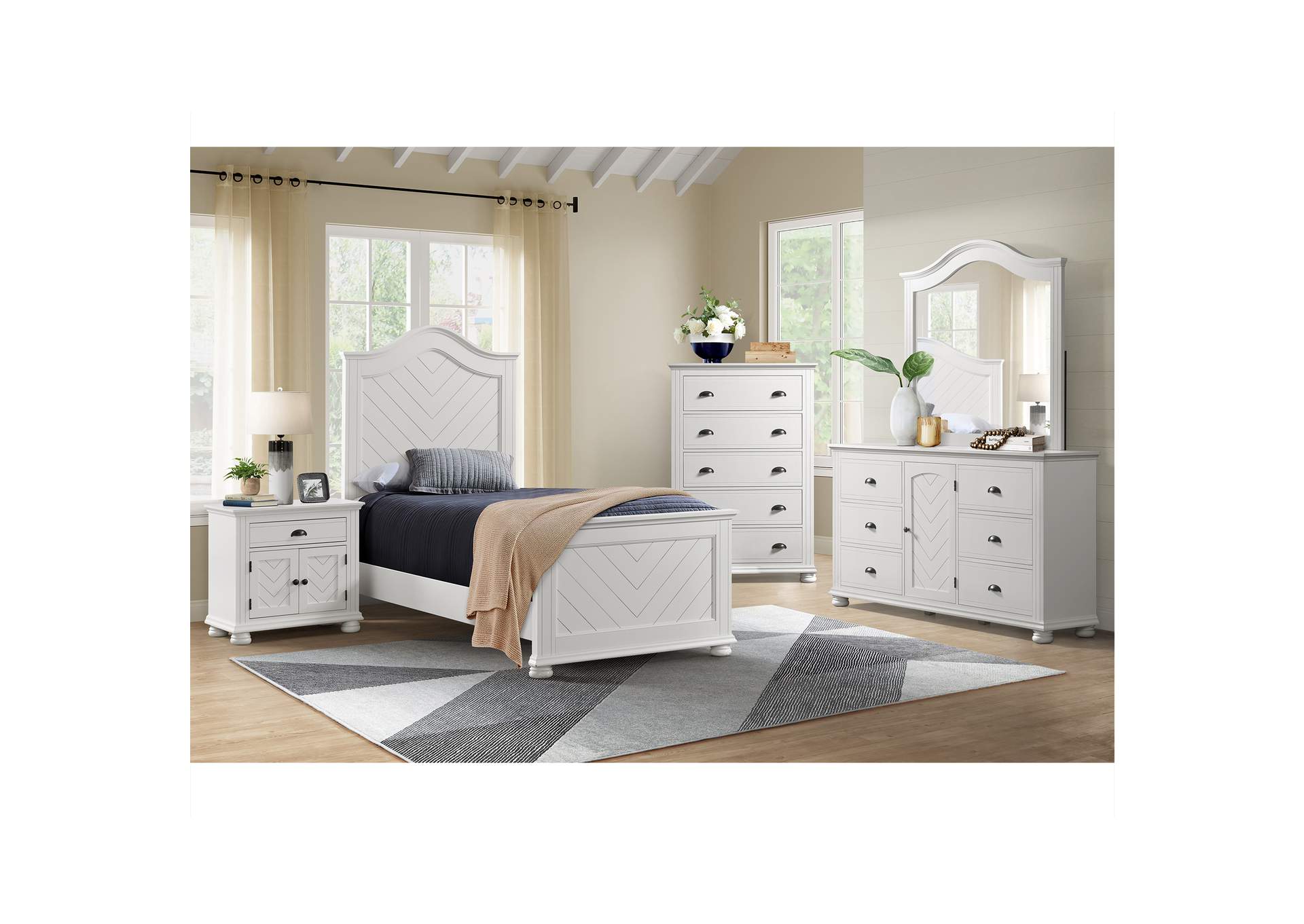 Kona Twin Panel 5 Piece Bedroom Set In White image 1