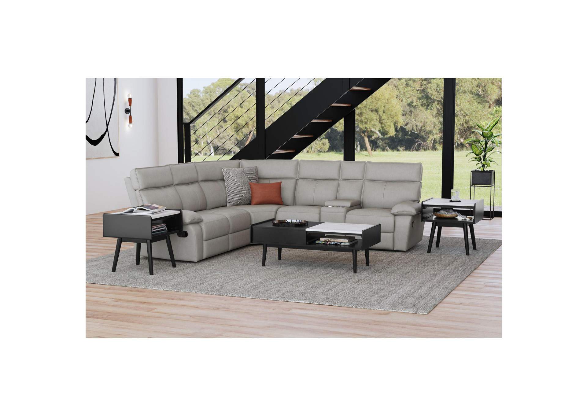 Lanette End Table With White Marble Top In Black image 1