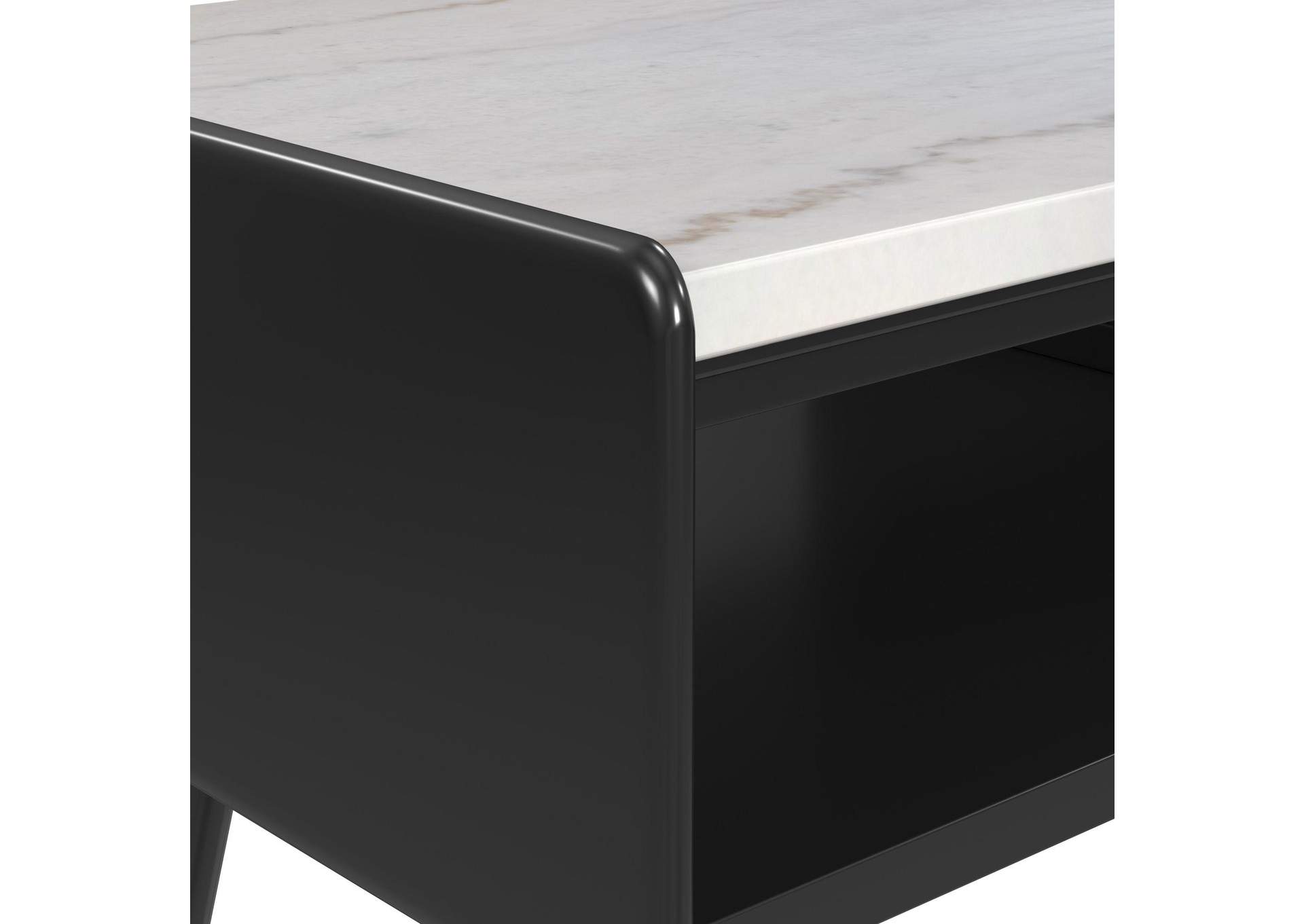 Lanette End Table With White Marble Top In Black image 3