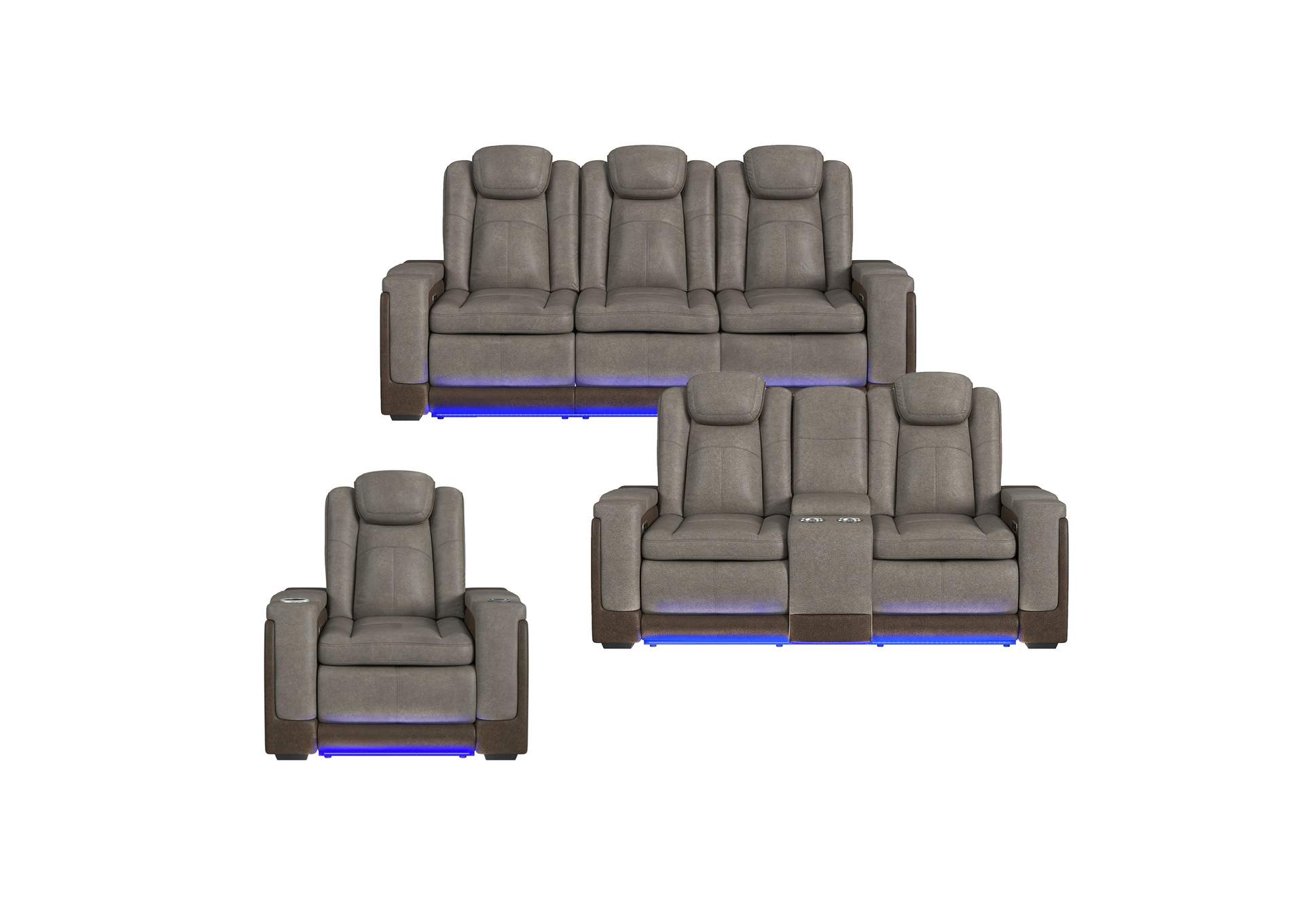Lantana 3 Piece Living Room Set In Rocky Grey - Brown - Sofa Loveseat Recliner image 15