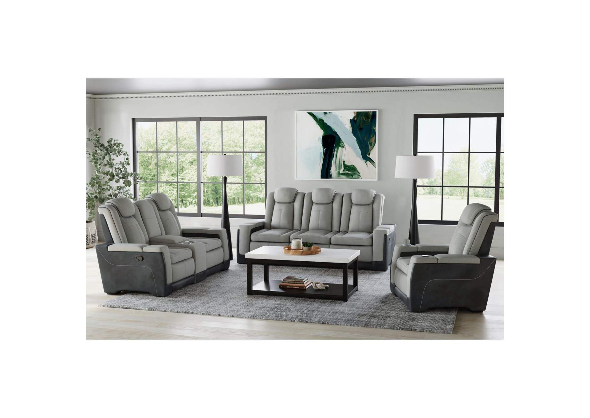 Lantana Motion Recliner With Wireless Charger And Cup Holder In Rocky Cement - Charcoal image 1
