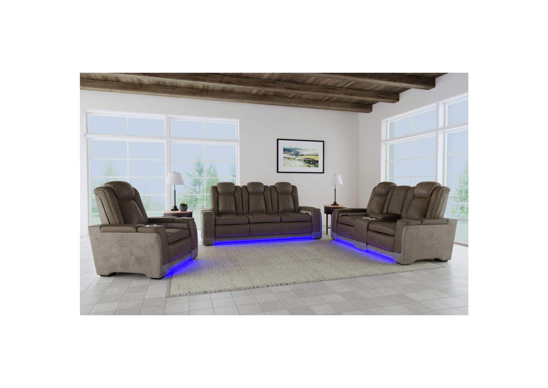 Lantana Power Motion Recliner With Power Headrest Led Wireless Charger And Cup Holder In Rocky Brown - Grey image 1