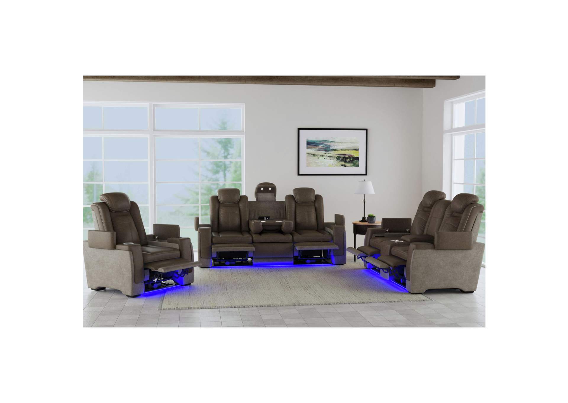 Lantana Power Motion Recliner With Power Headrest Led Wireless Charger And Cup Holder In Rocky Brown - Grey