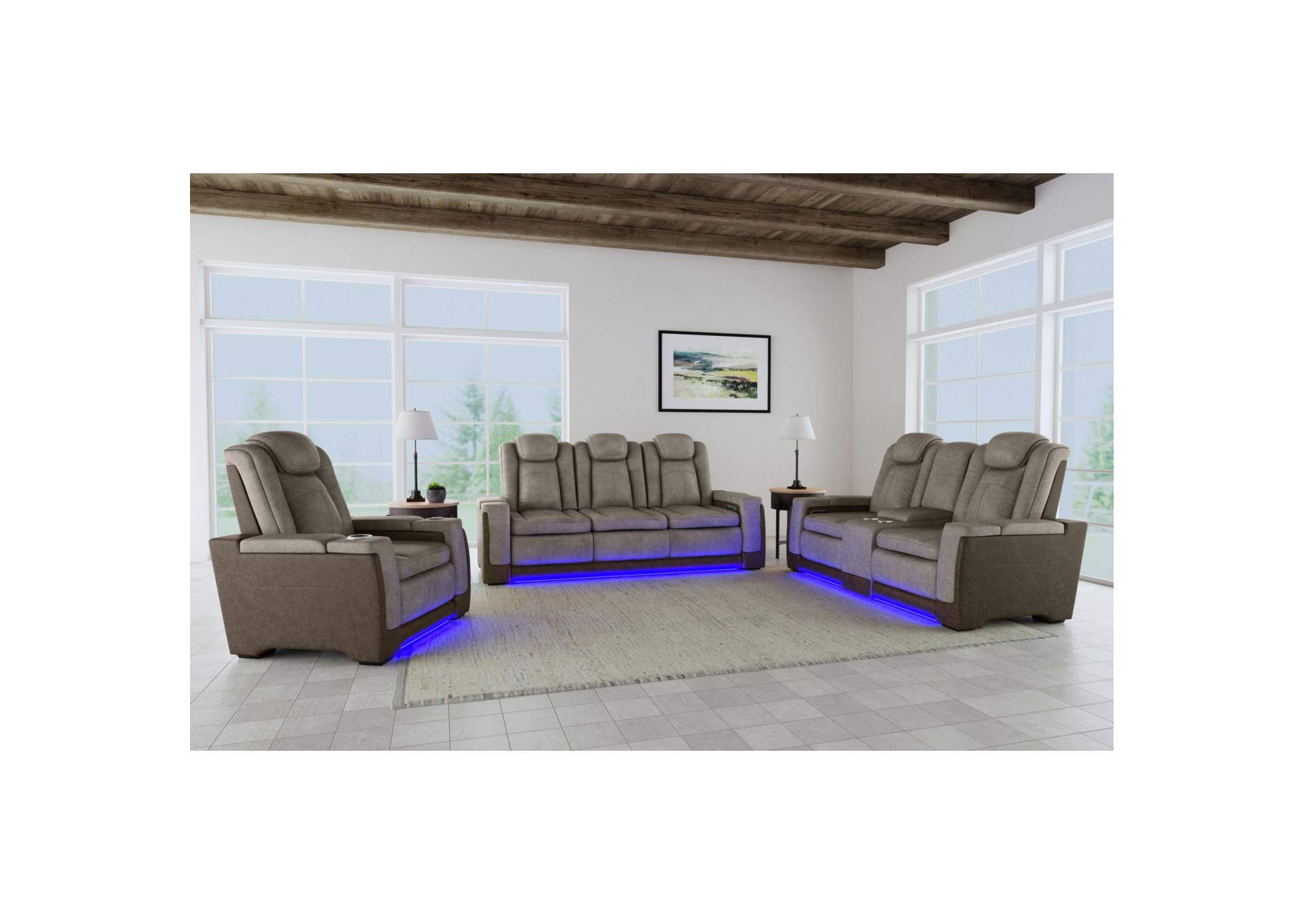 Lantana Power Motion Recliner With Power Headrest Led Wireless Charger And Cup Holder In Rocky Grey - Brown image 1