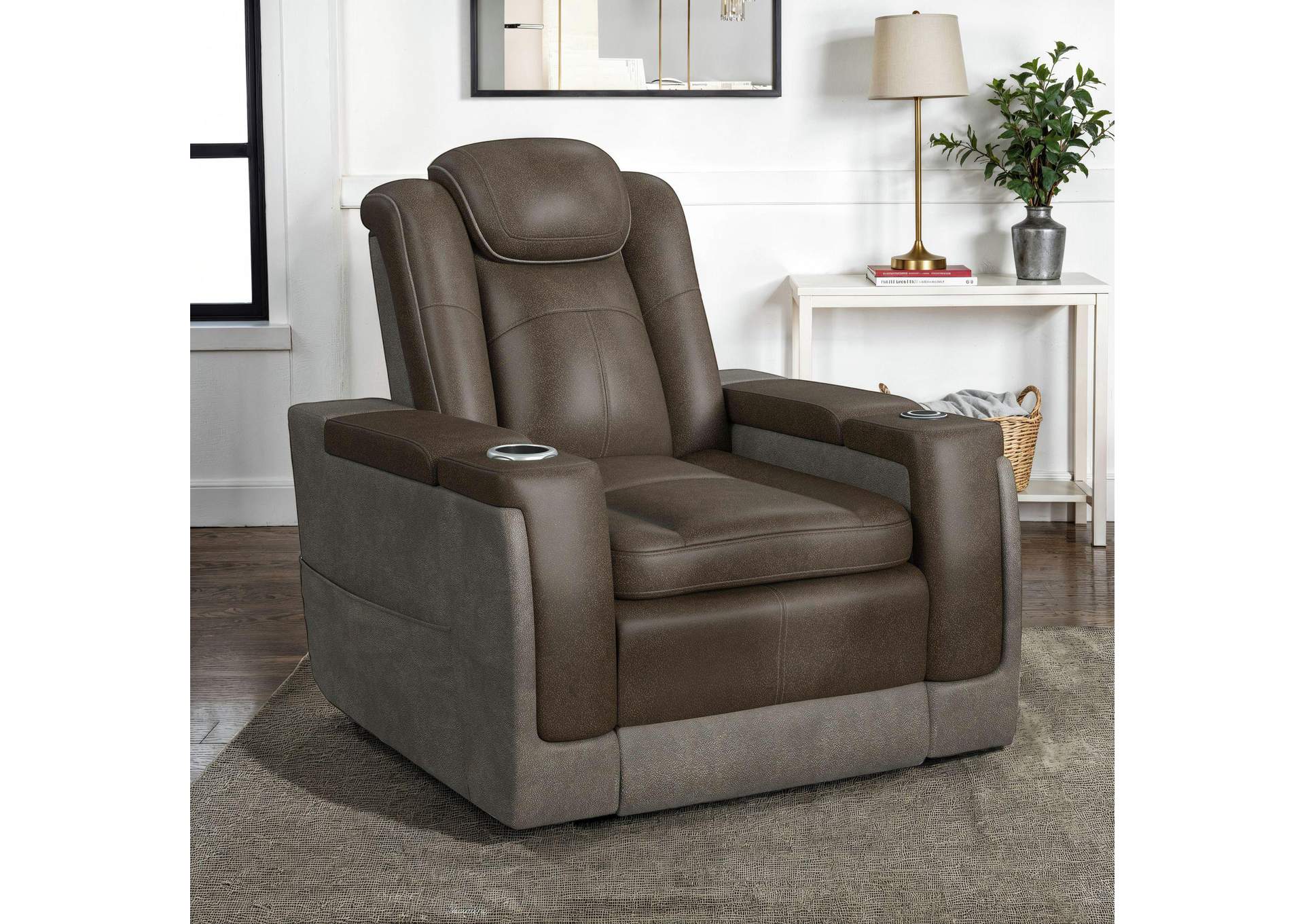 Lantana Power Motion Lift Chair With Wireless Charger And Cup Holder In Rocky Brown - Grey image 1