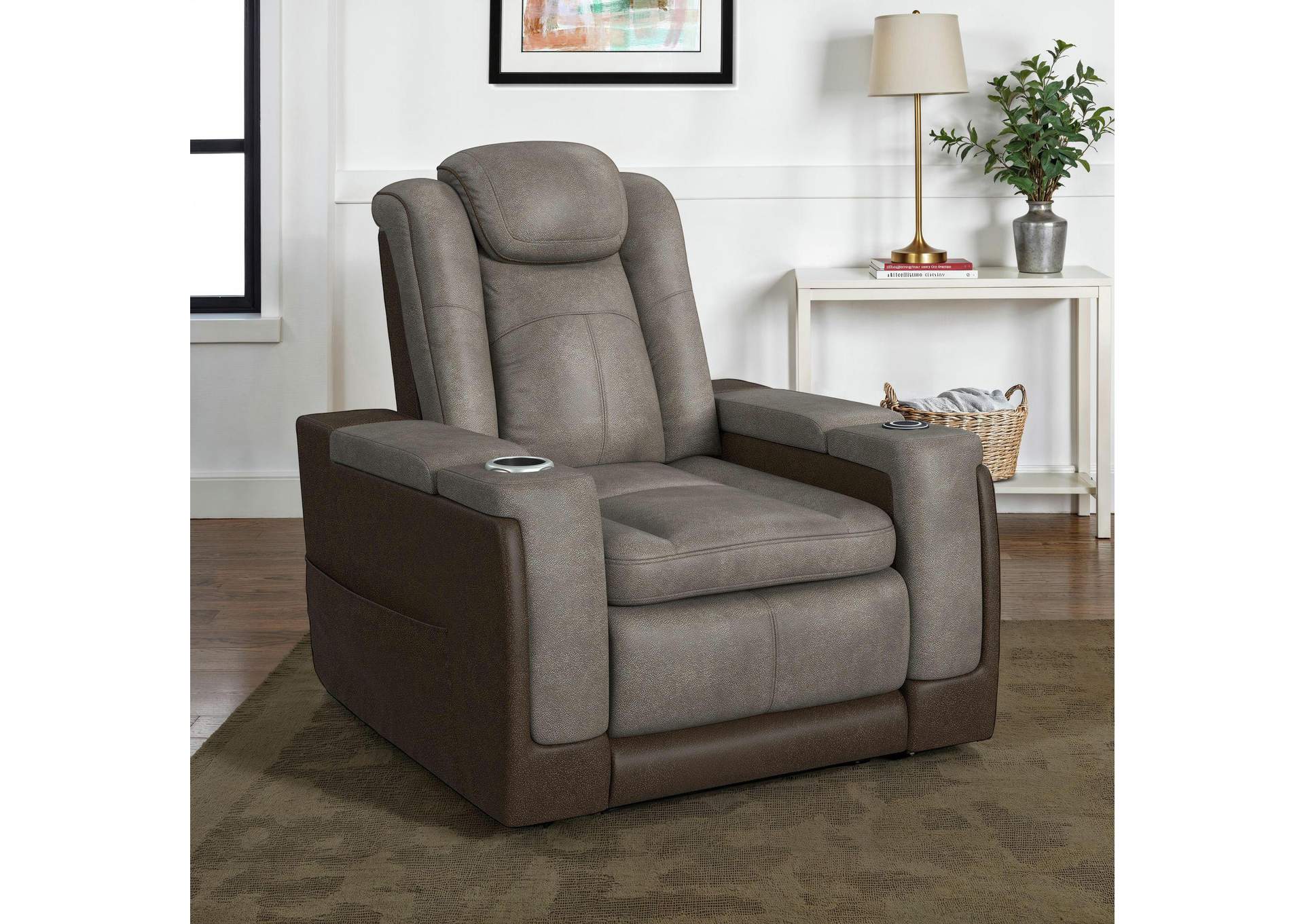 Lantana Power Motion Lift Chair With Wireless Charger And Cup Holder In Rocky Grey - Brown image 1