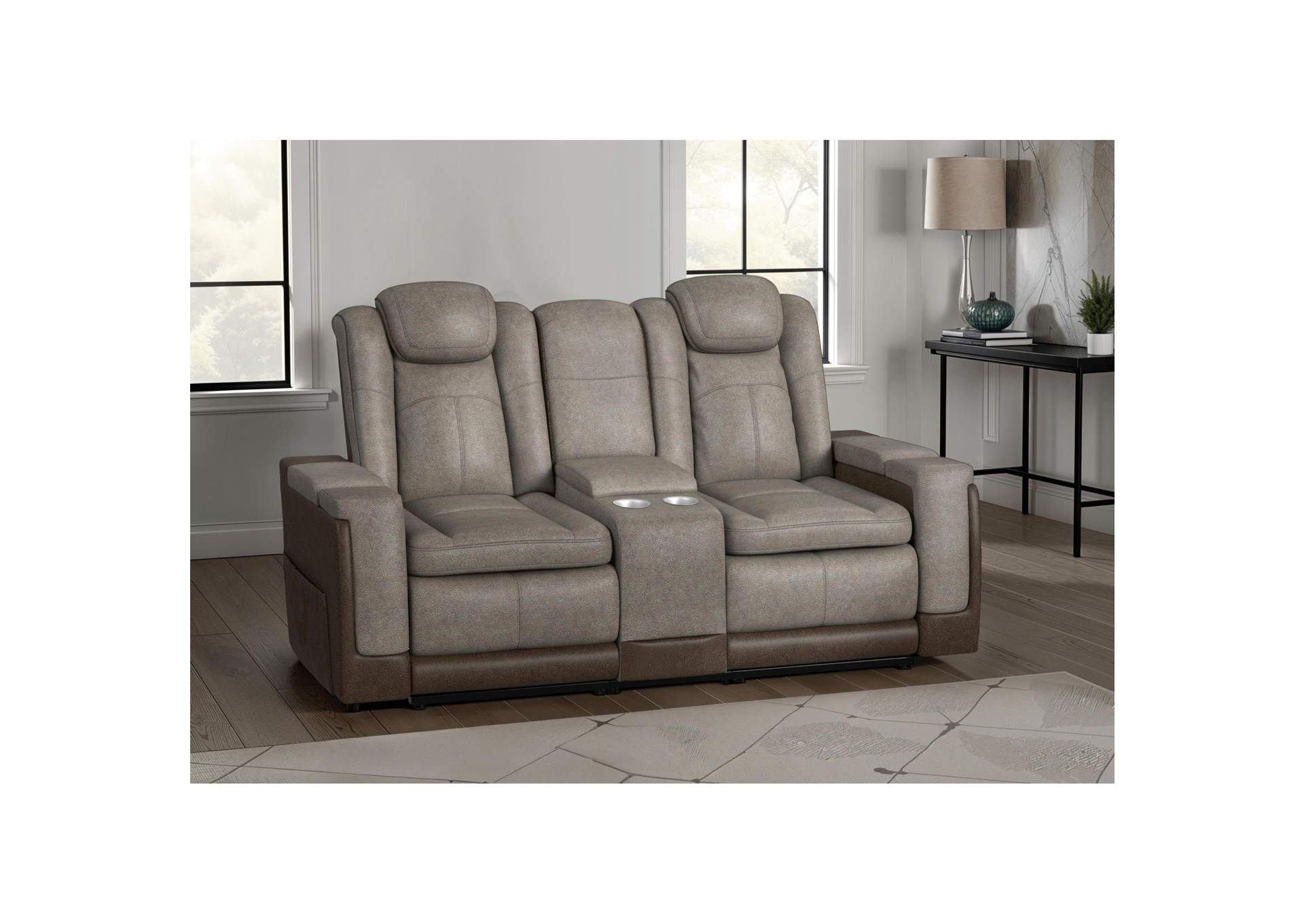 Lantana Power Motion Lift Loveseat With Console Cup Holder In Rocky Grey - Brown image 1