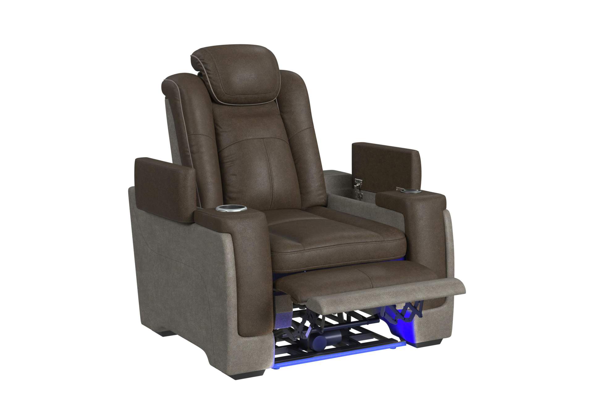 Lantana Power Motion Recliner With Power Headrest Led Wireless Charger And Cup Holder In Rocky Brown - Grey