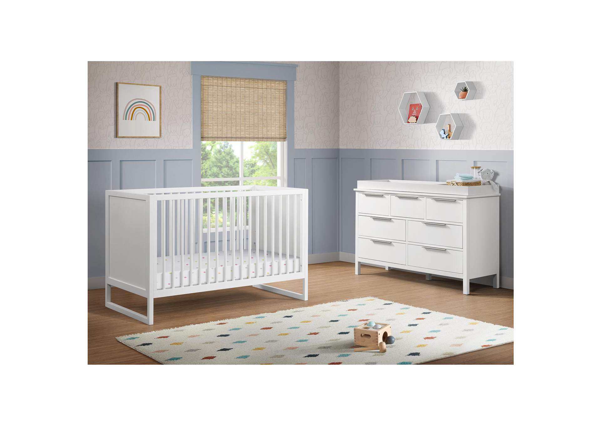 Lauren Crib And Dresser With Topper In White image 1