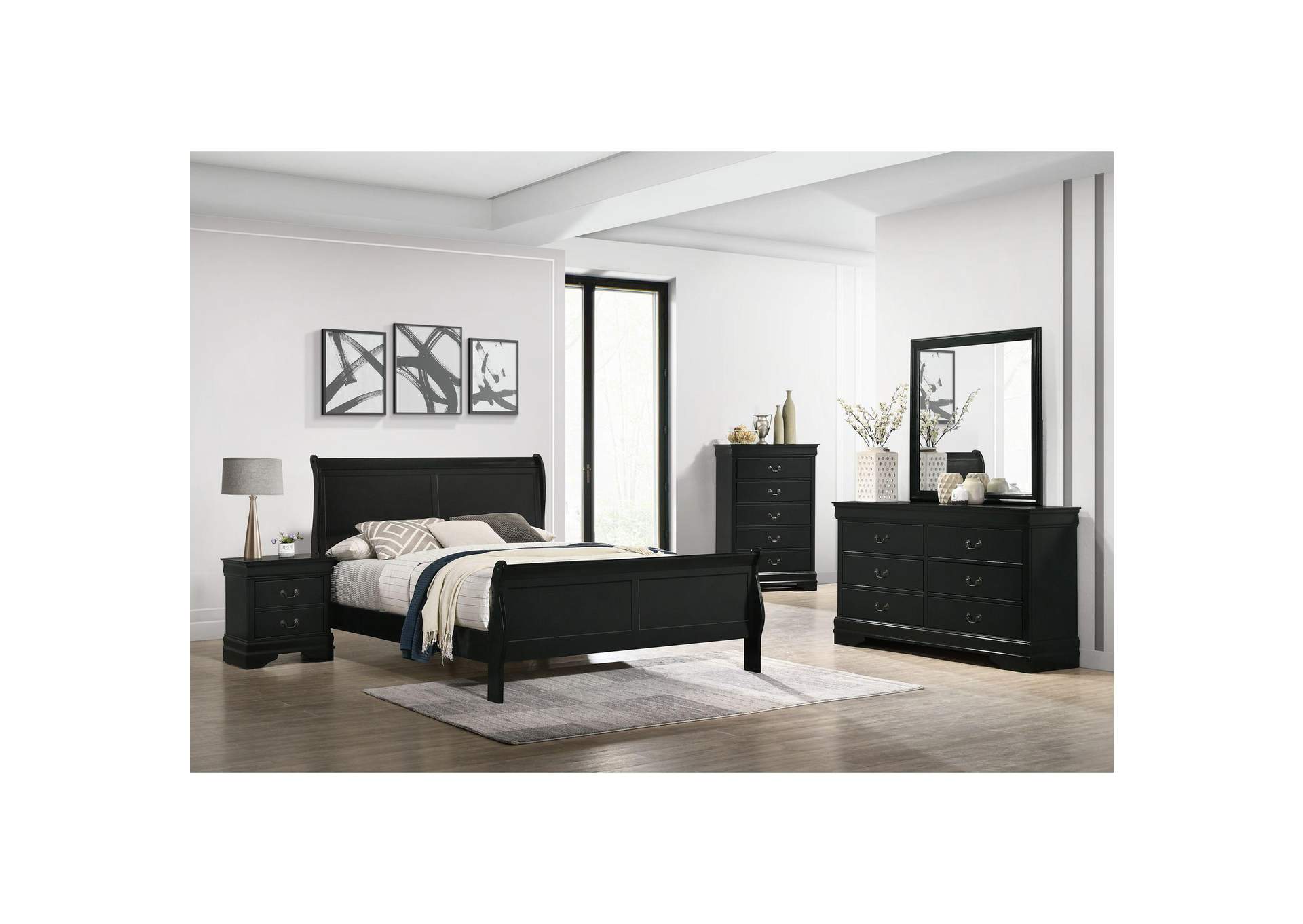 Louis Phillippe Full Panel Bed In Black image 1