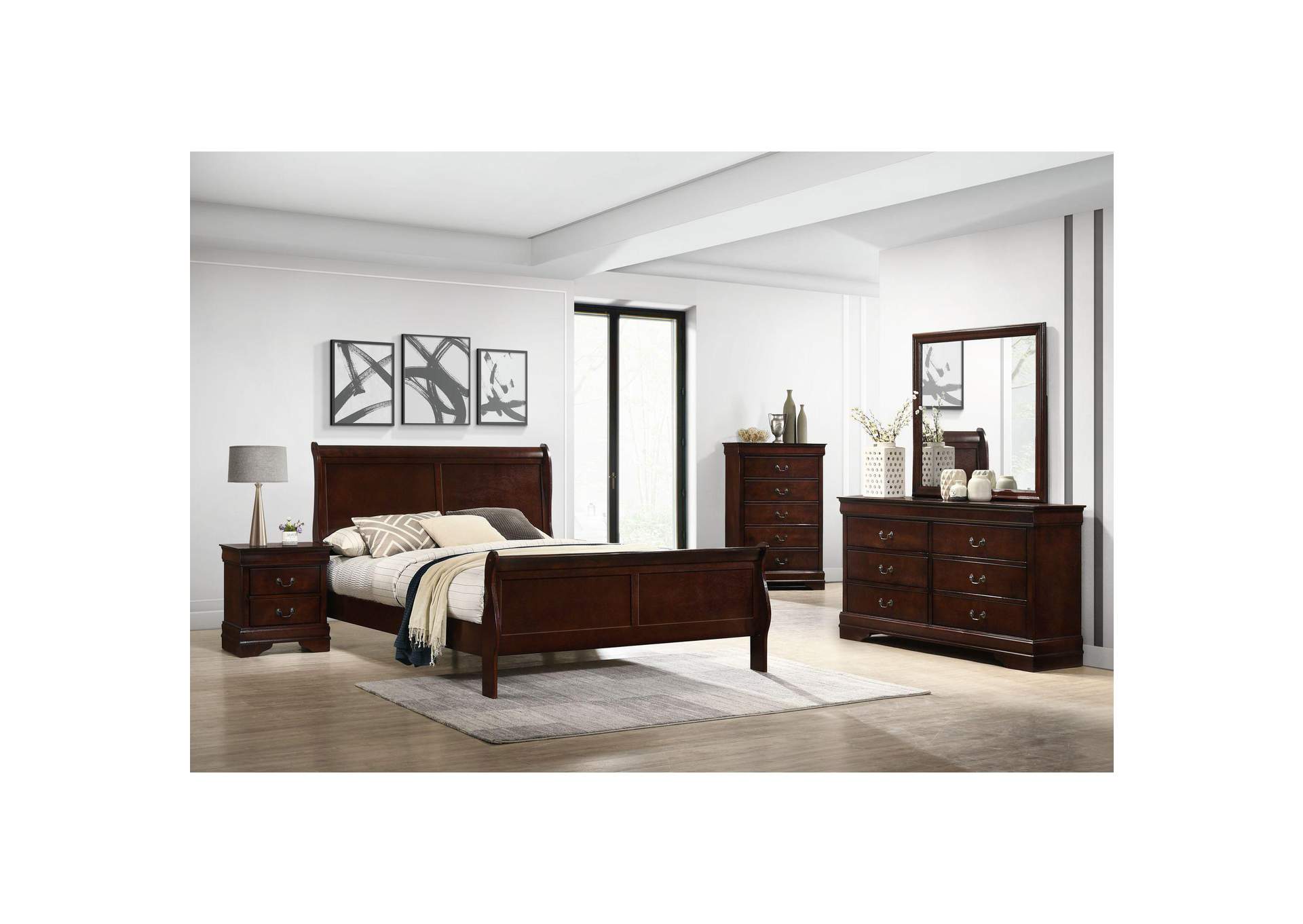 Louis Philippe King Panel Bed In Cherry image 1