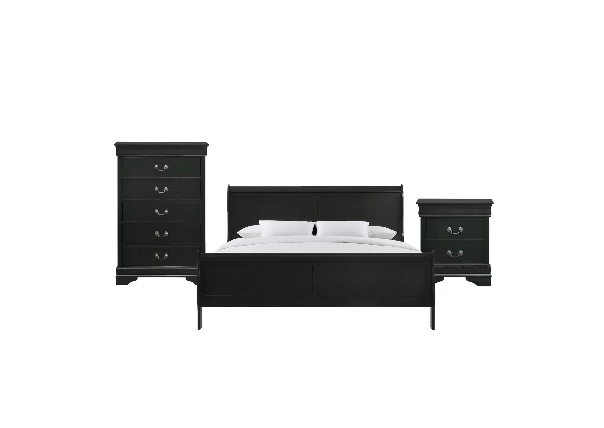 Louis Philippe King Panel 3 Piece Bedroom Set In Black image 6