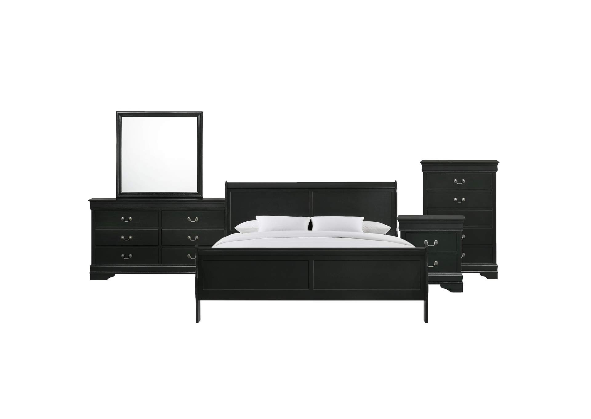 Louis Philippe King Panel 5 Piece Bedroom Set In Black image 14