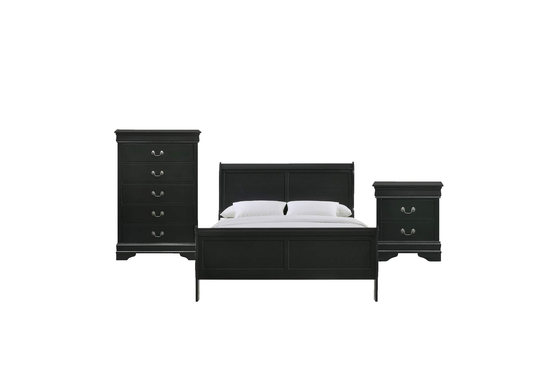 Louis Philippe Queen Panel 3 Piece Bedroom Set In Black image 6
