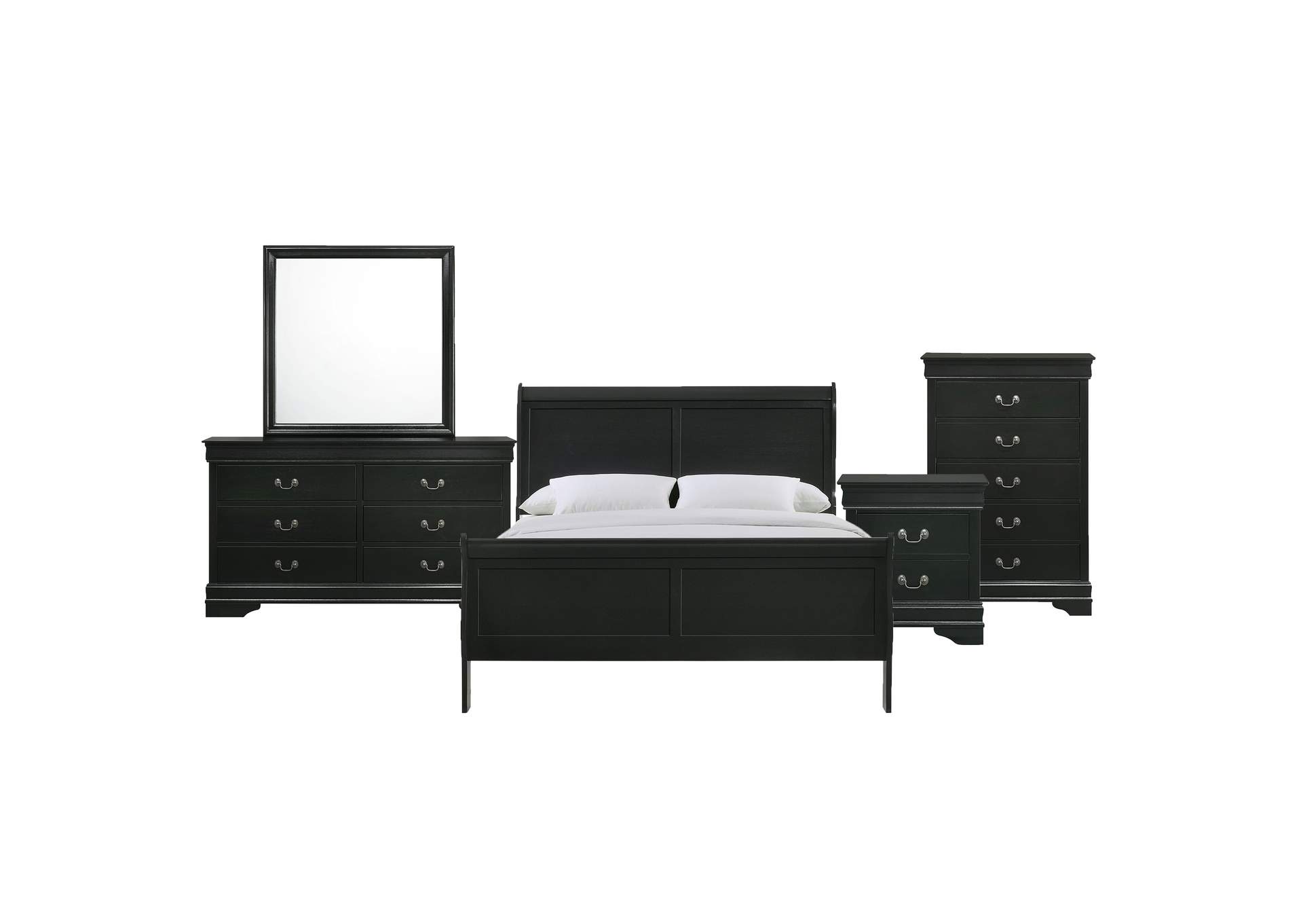 Louis Philippe Queen Panel 5 Piece Bedroom Set In Black image 16