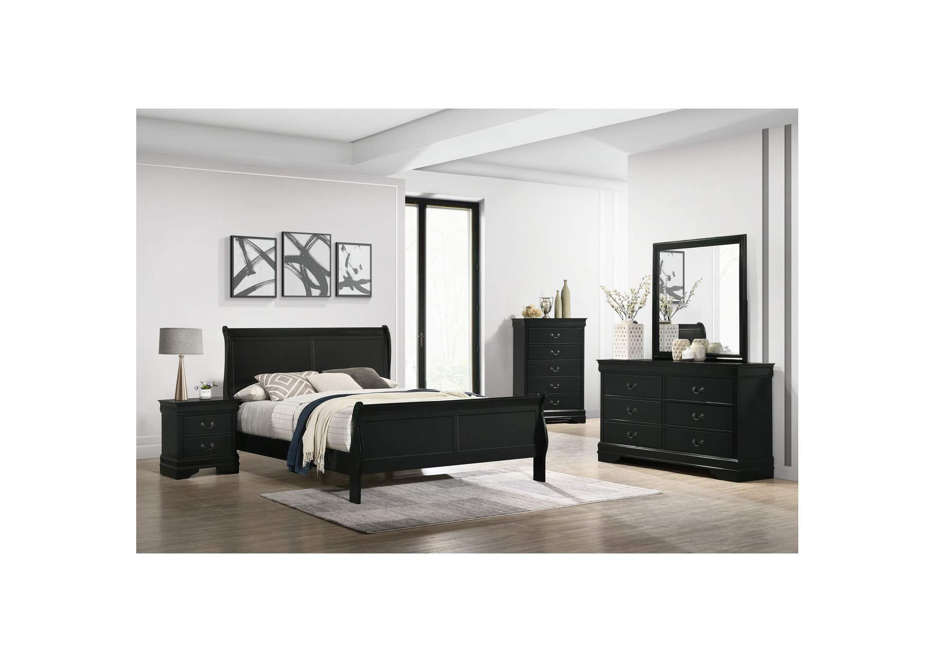 Louis Philippe Queen Panel 5 Piece Bedroom Set In Black image 1